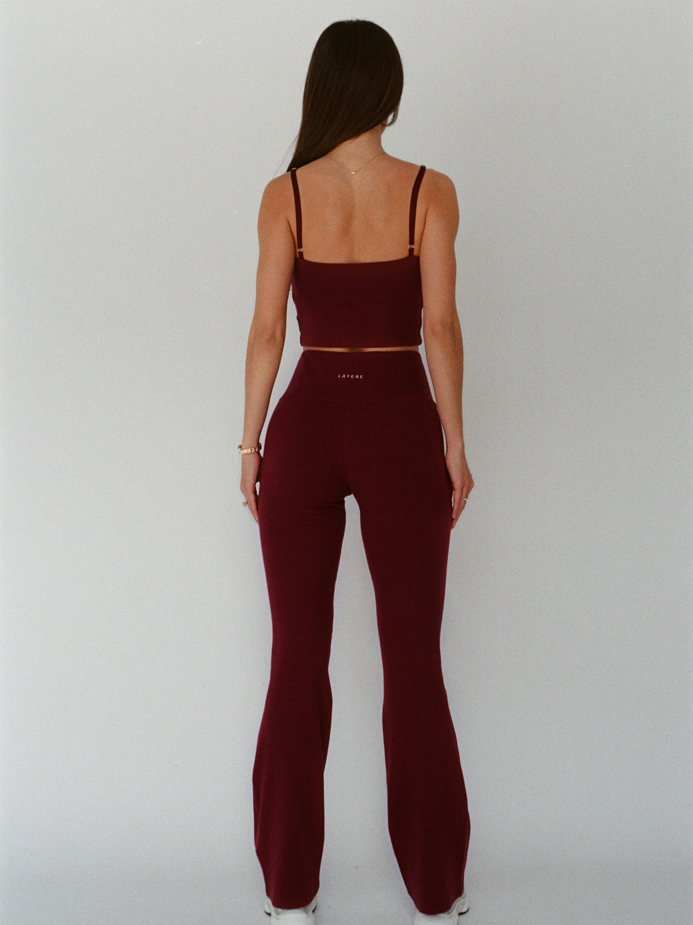 organic cotton flare leggings - cherry red
