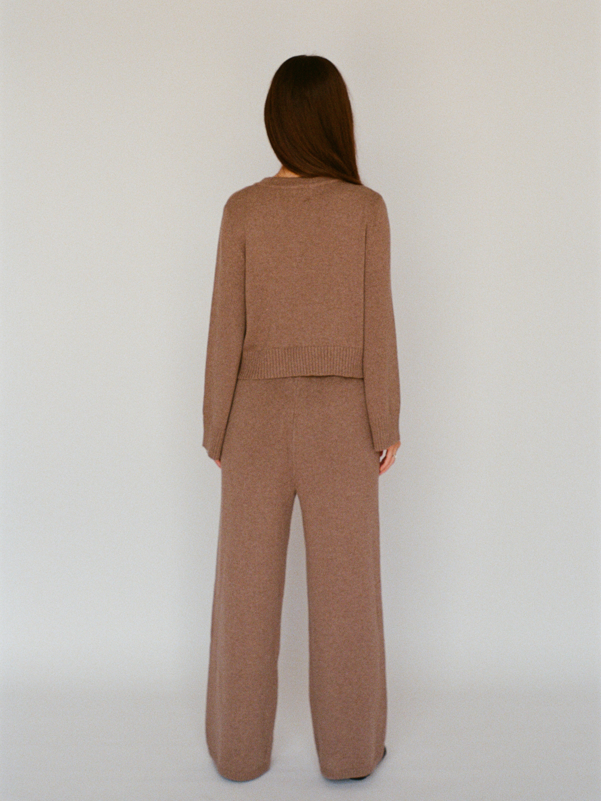 organic cotton cashmere wide pant - latte brown