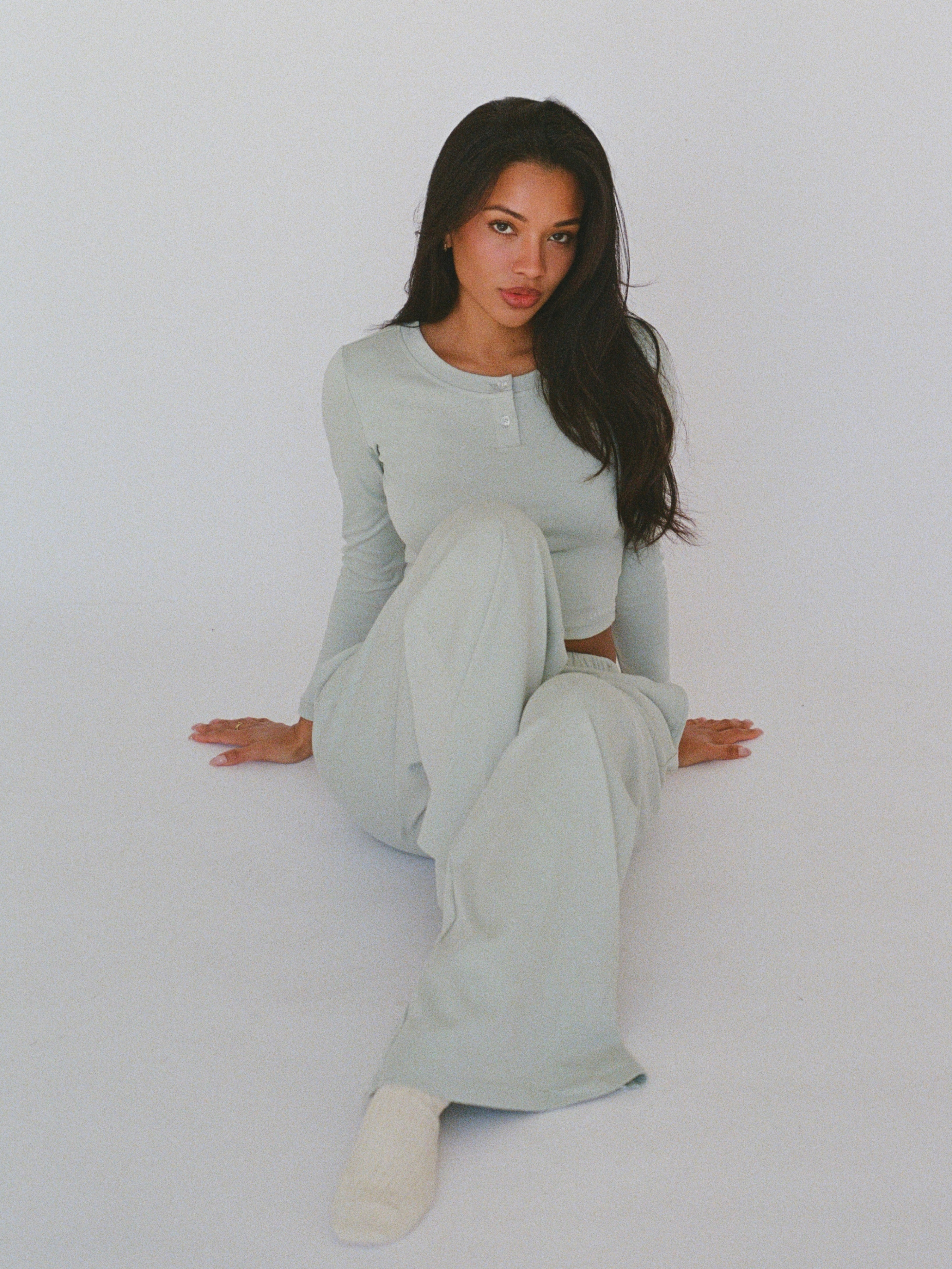 100% organic cotton wide leg pants - pistachio cream