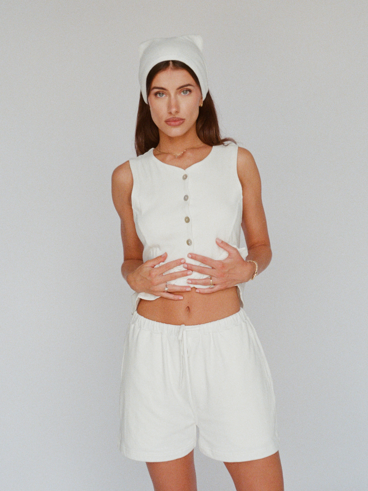organic cotton linen tailored vest – white