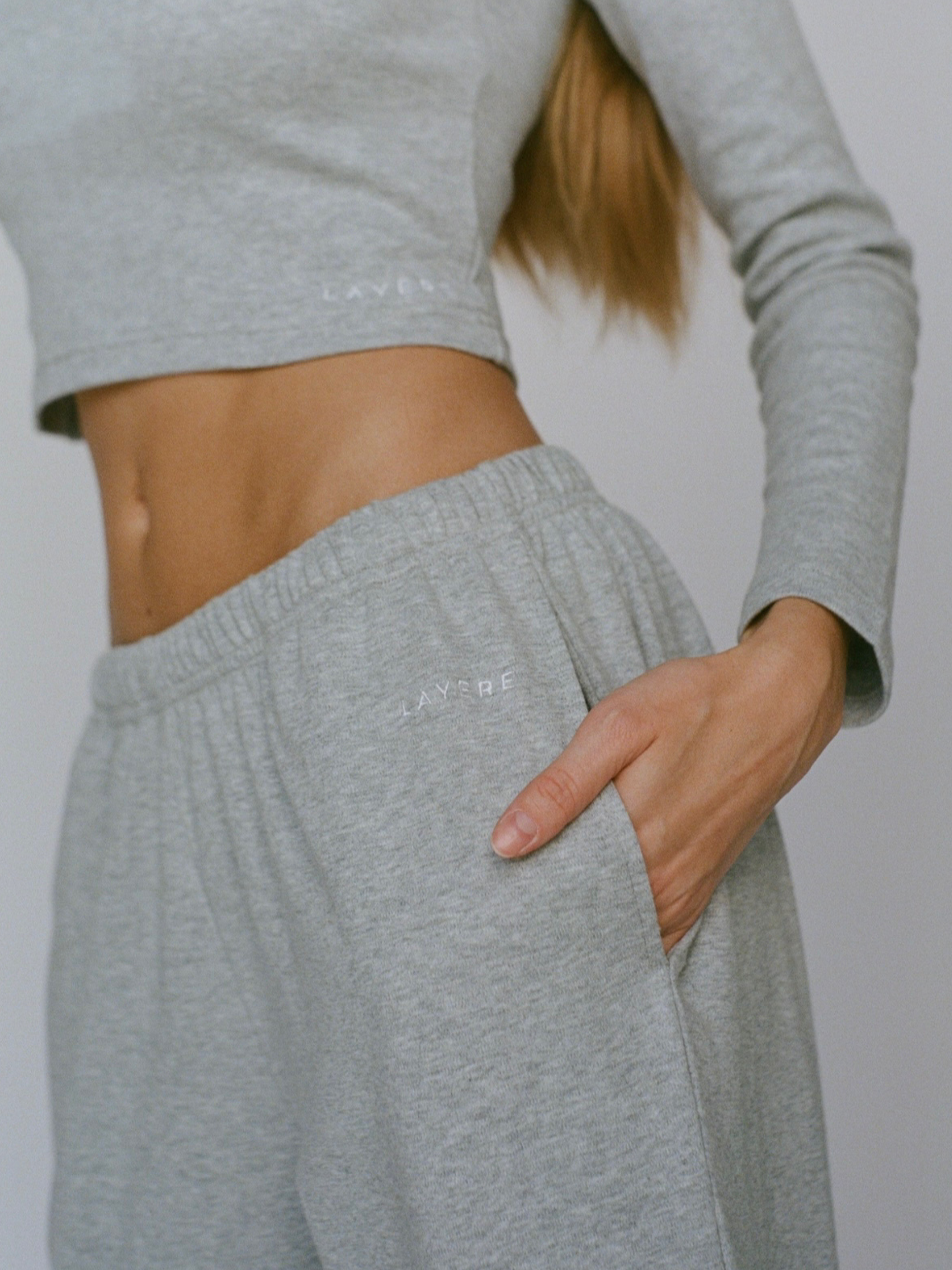 100% organic cotton wide leg pants - light grey