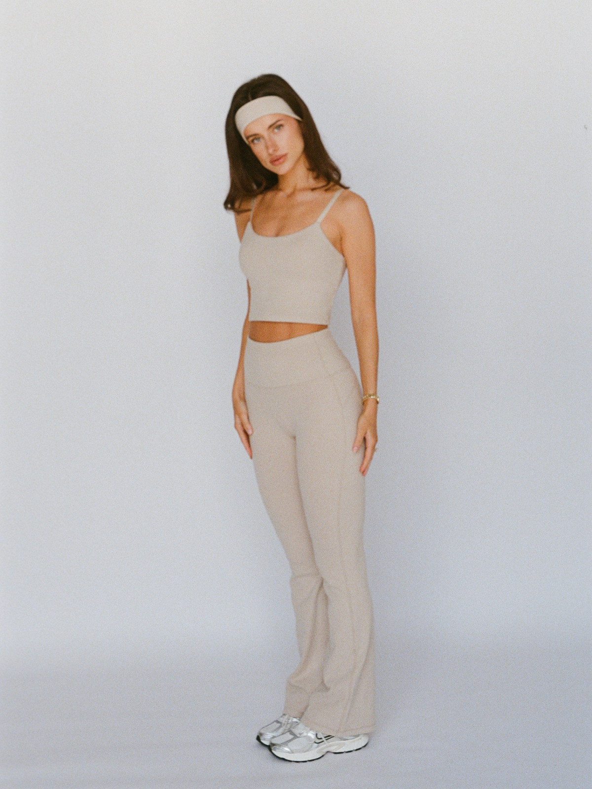 organic cotton flare leggings - oat