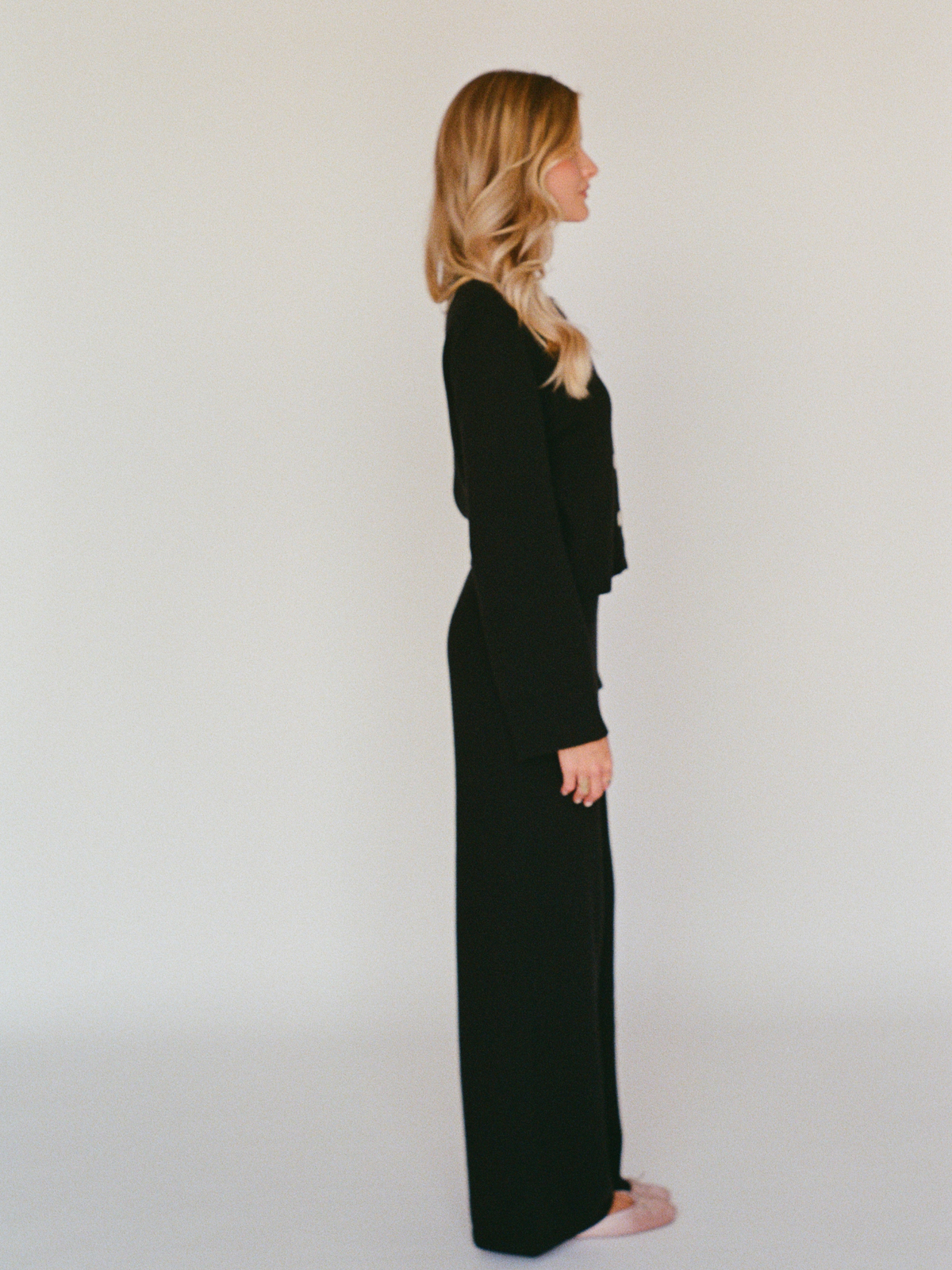 organic cotton cashmere wide pant - black