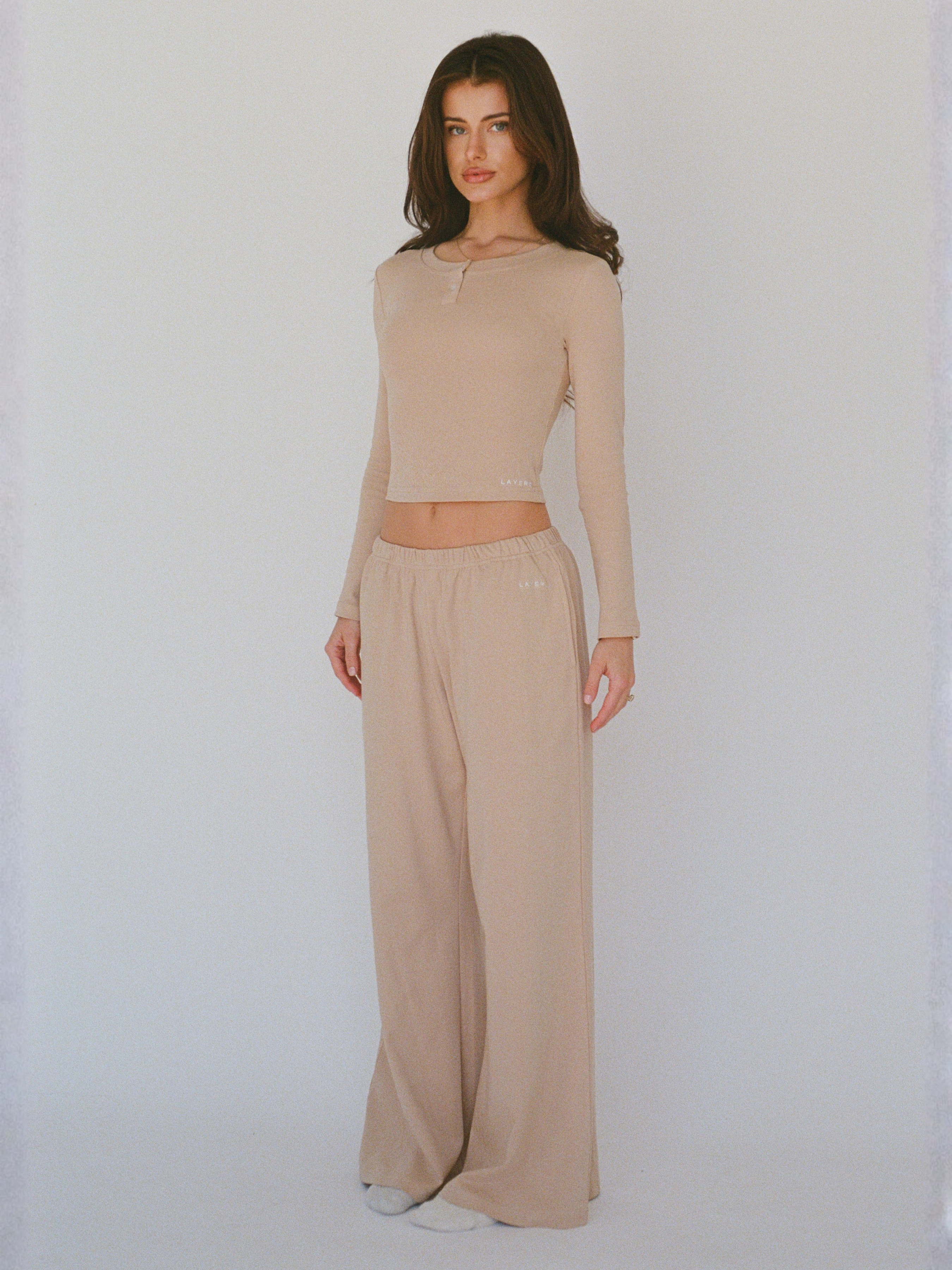 100% organic cotton wide leg pants - sand