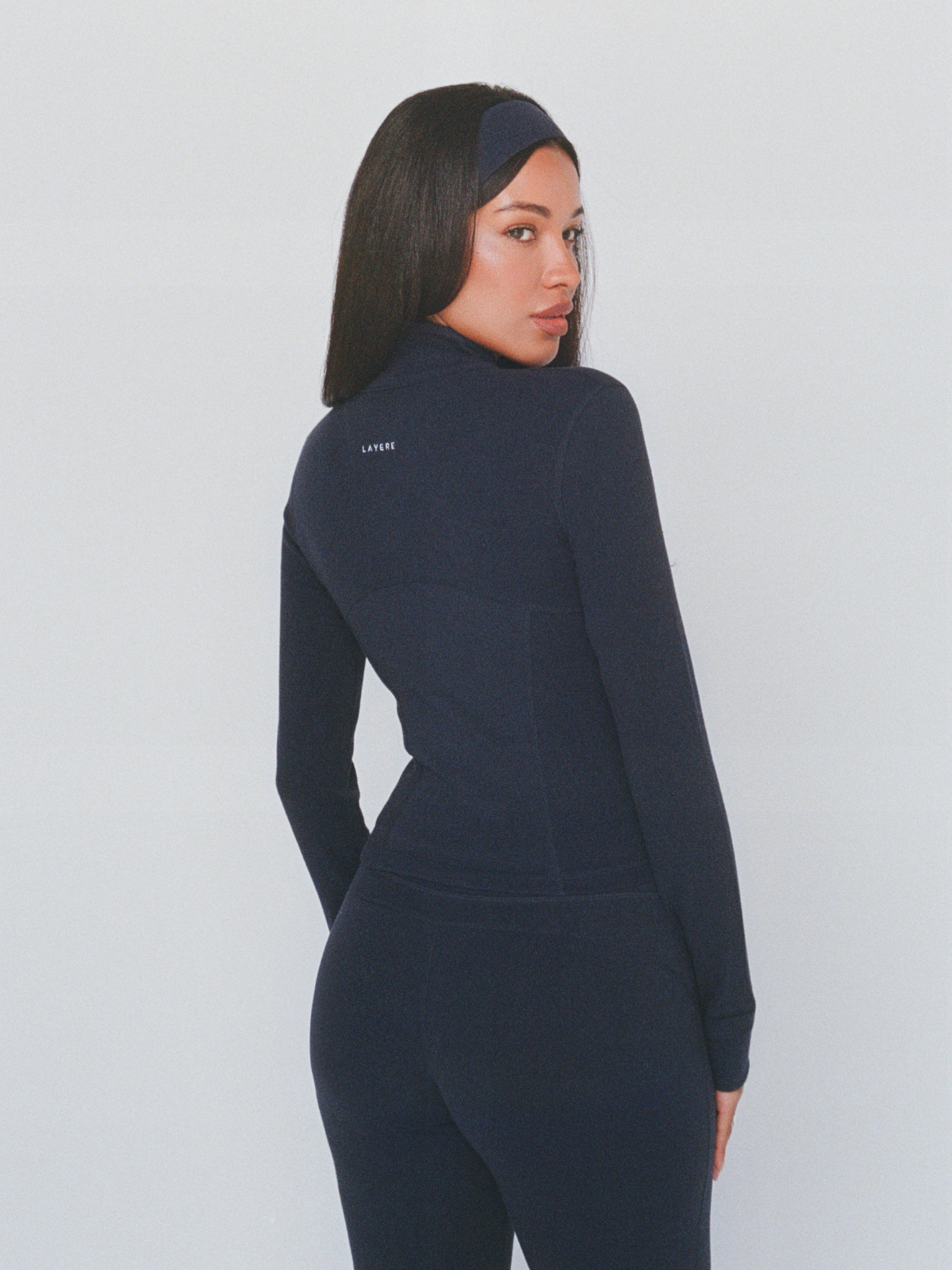 organic cotton zip jacket - navy blue