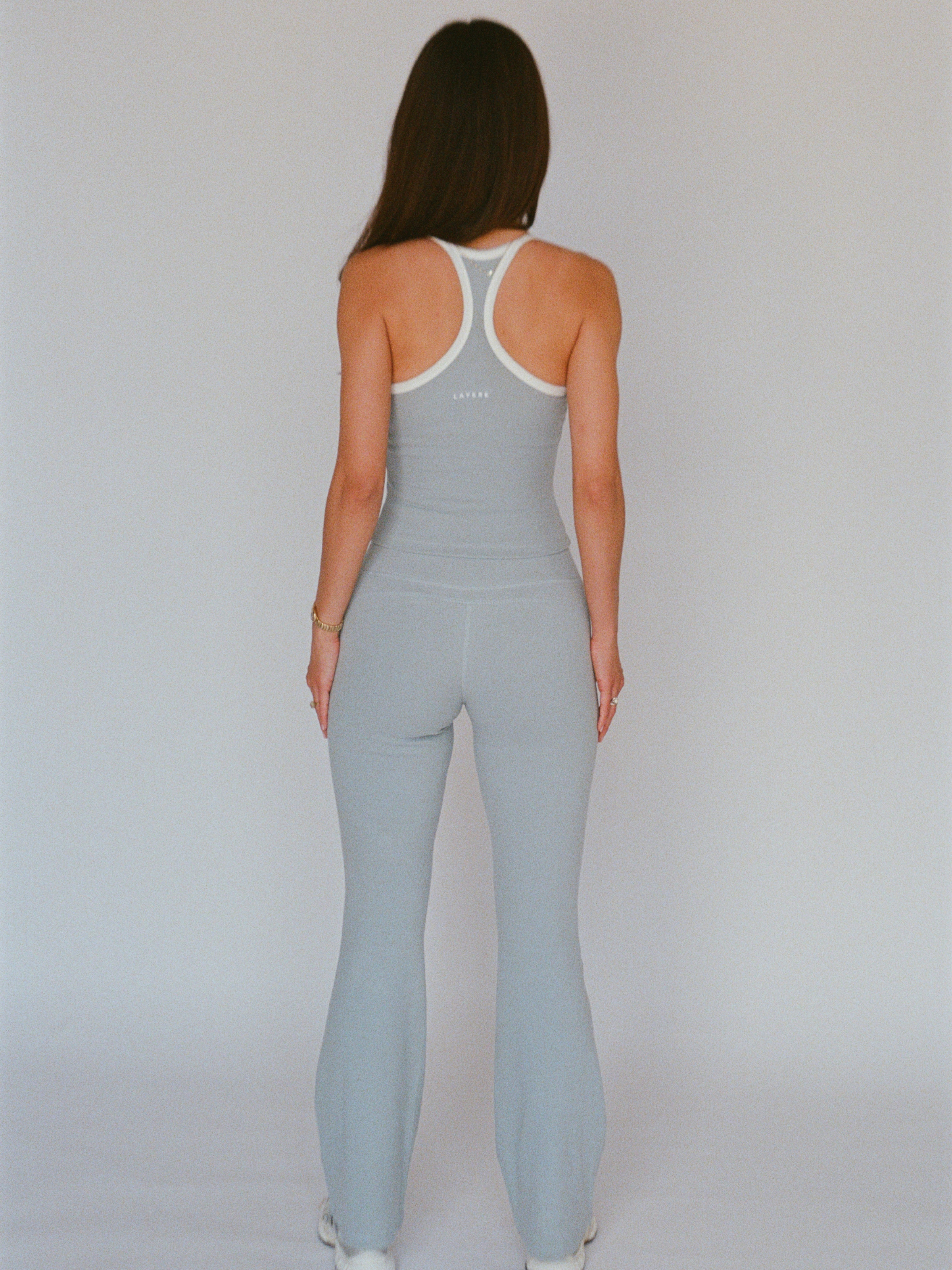 organic cotton flare leggings - powder blue