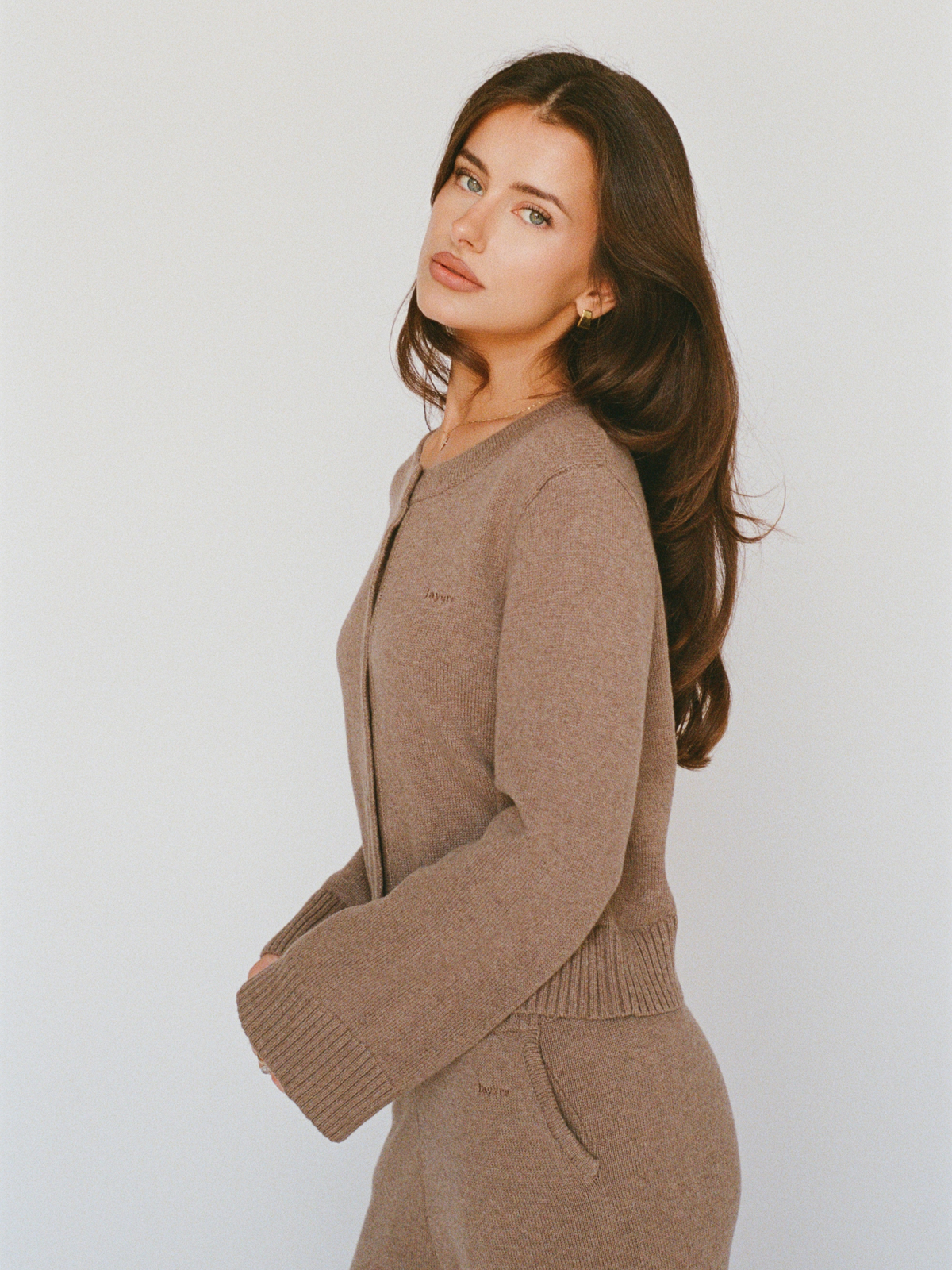 organic cotton cashmere cardigan - latte brown