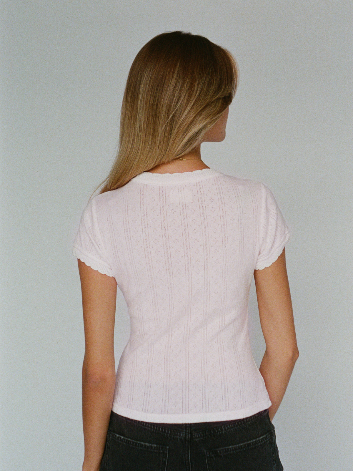 100% organic cotton pointelle tee - ballerina pink