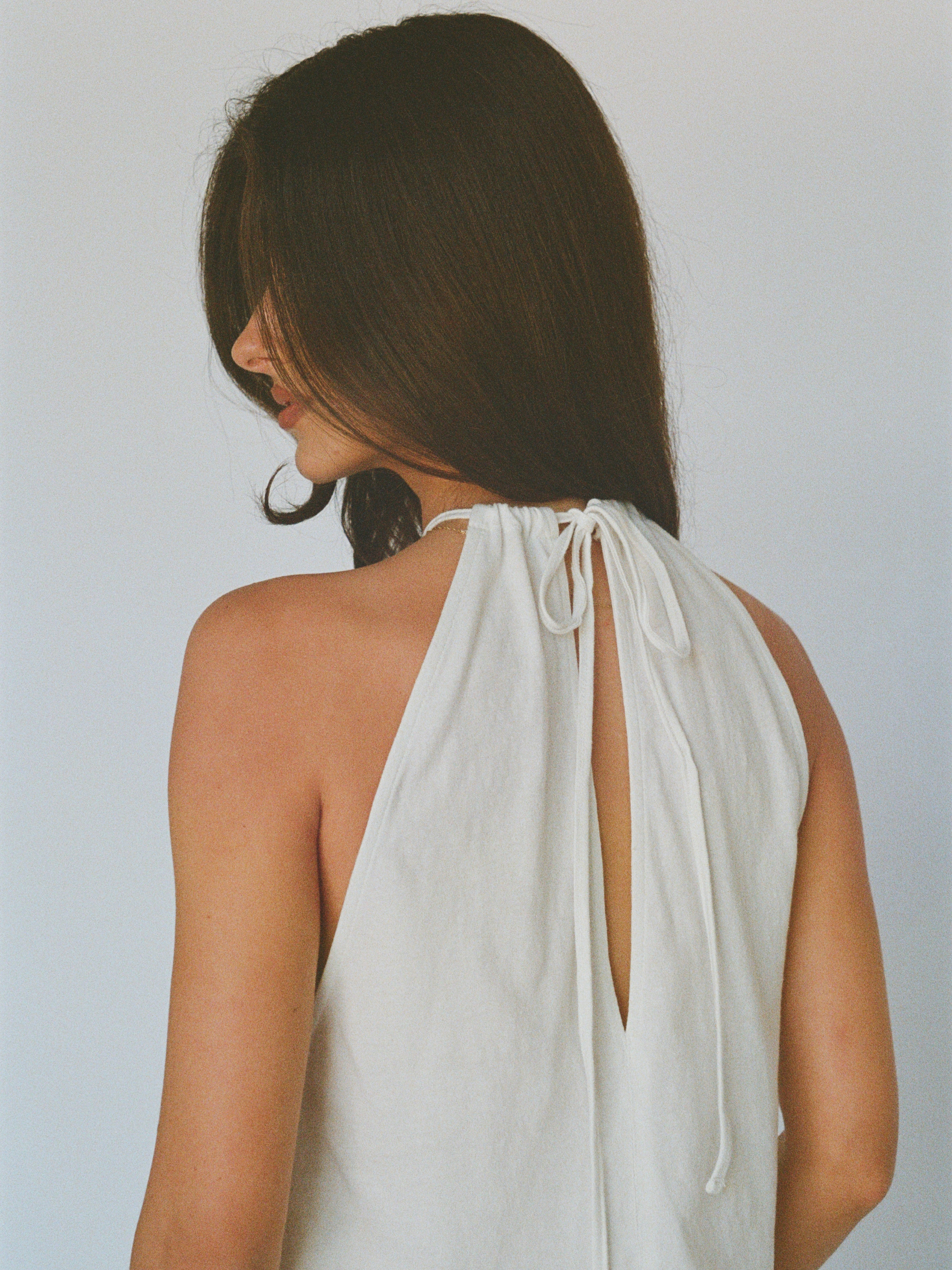 organic cotton linen tulip top – white