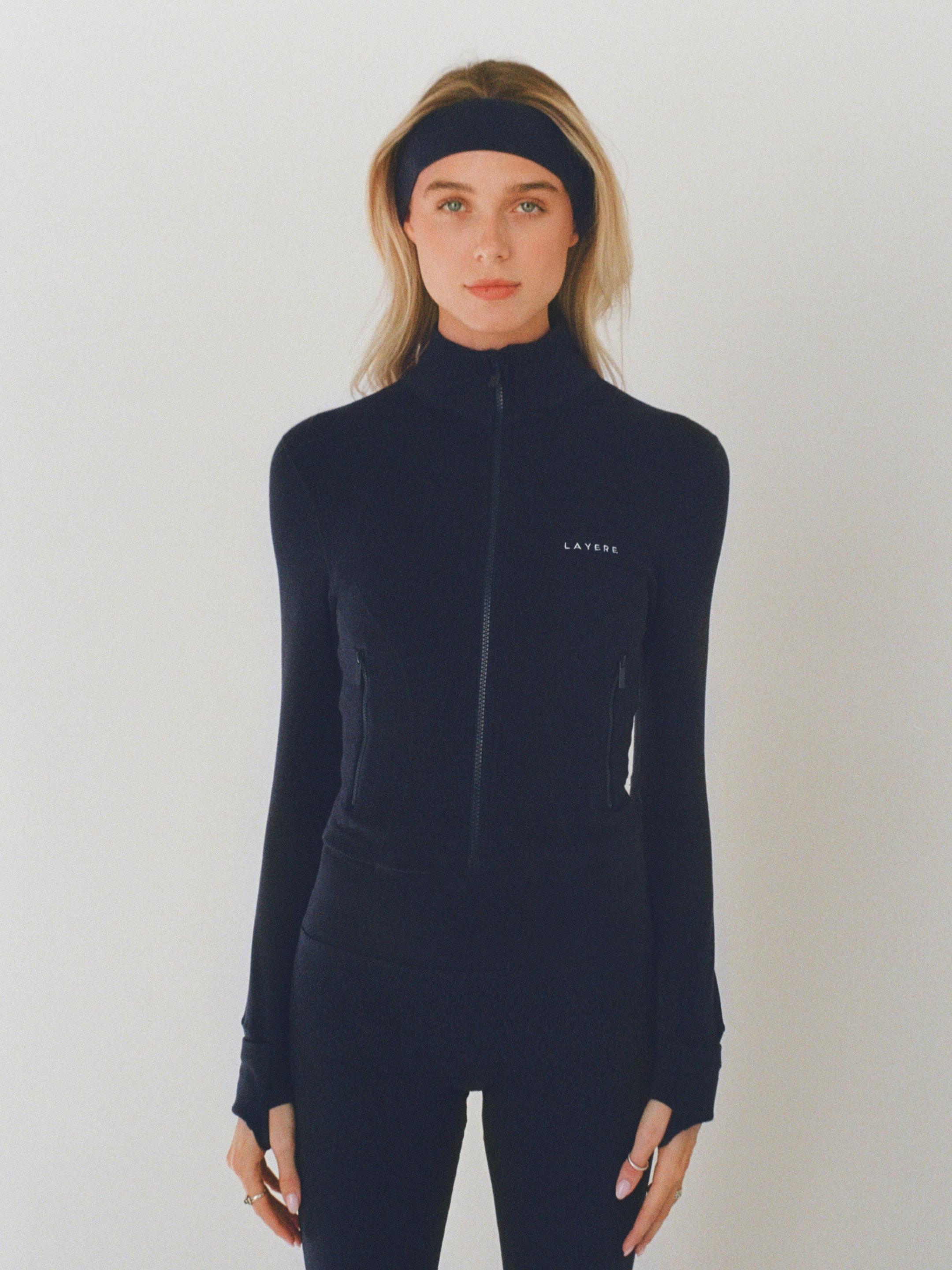 organic cotton zip jacket - navy blue