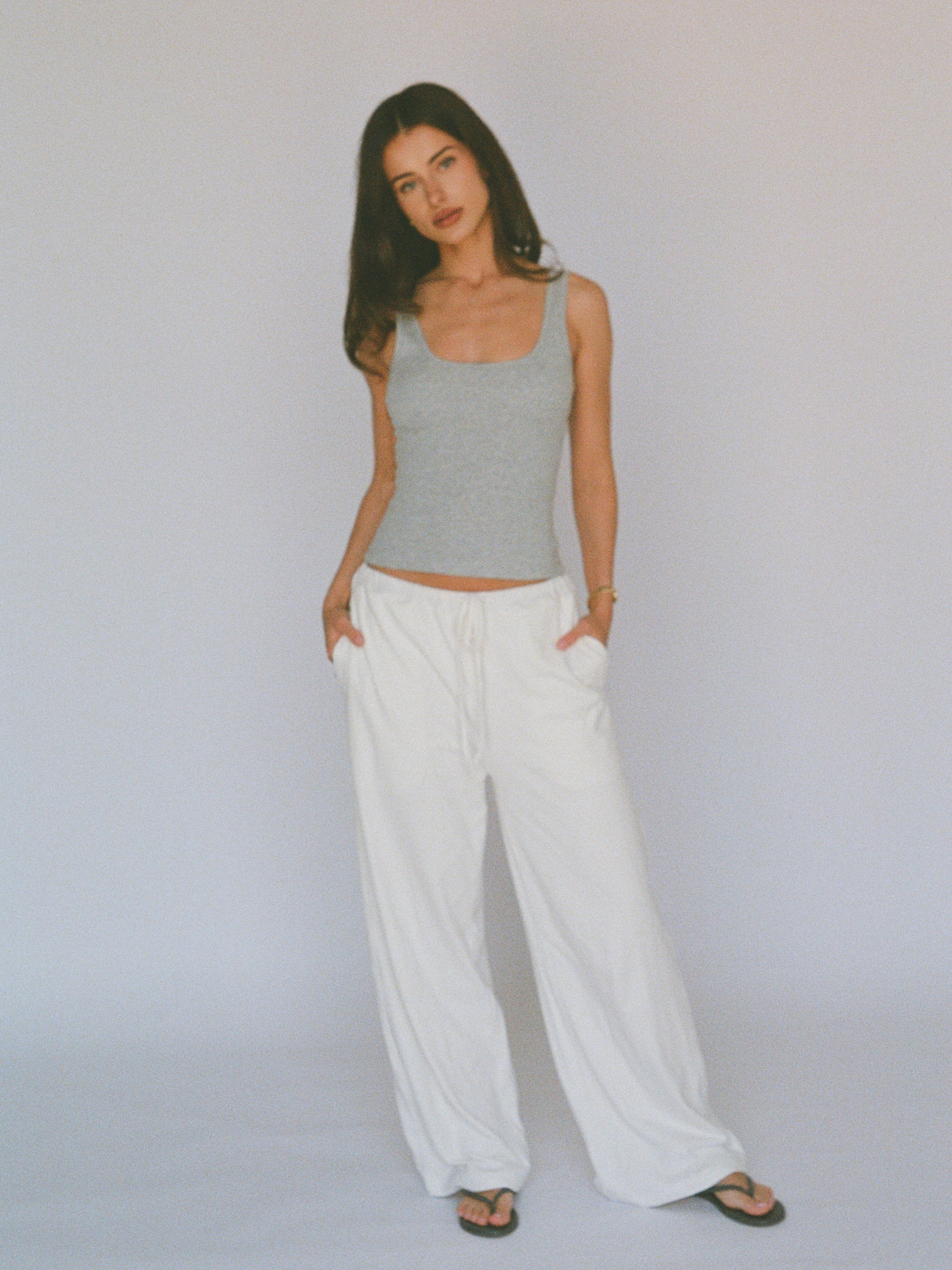 organic cotton linen wide pant - white