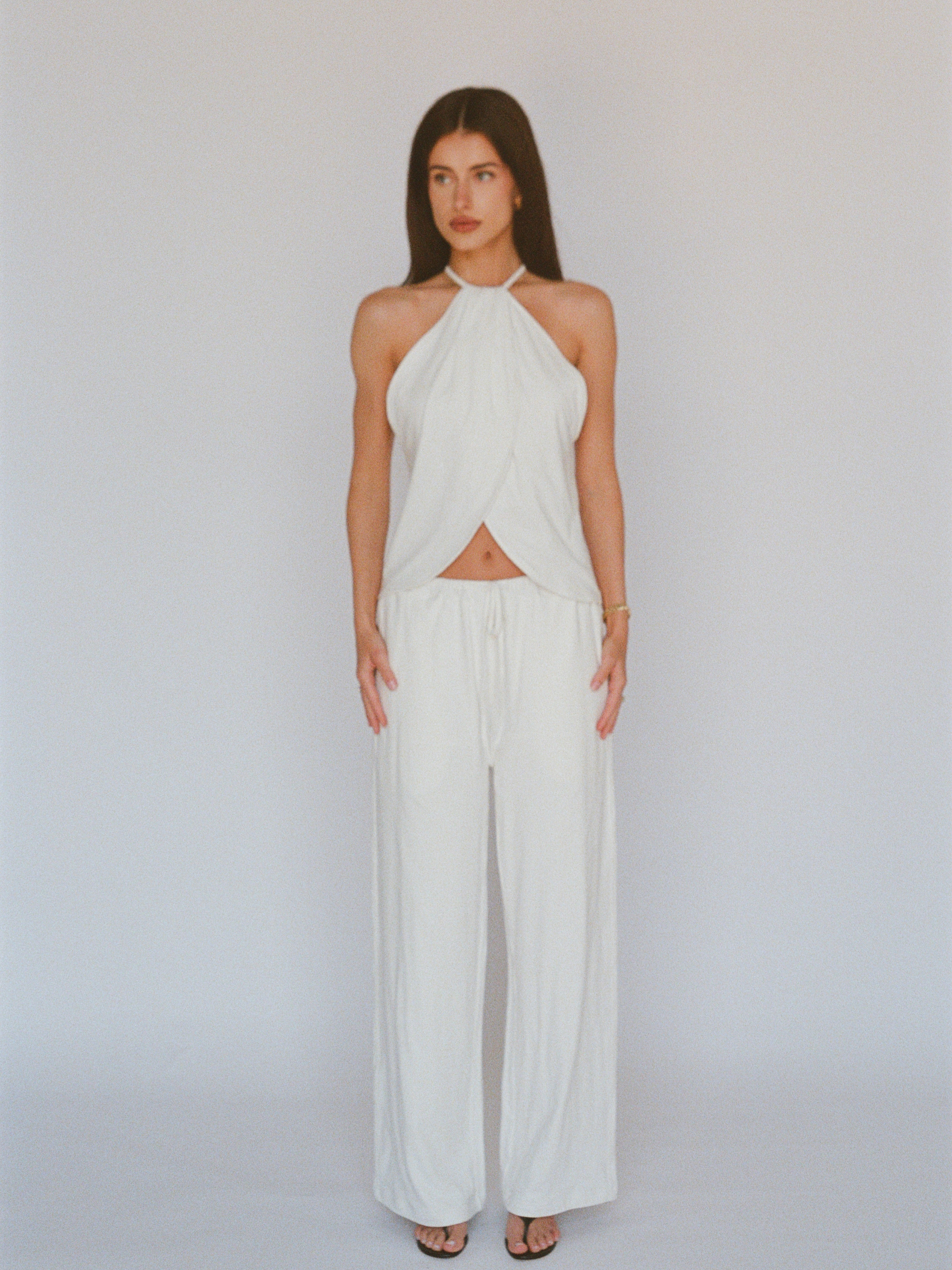 organic cotton linen wide pant - white