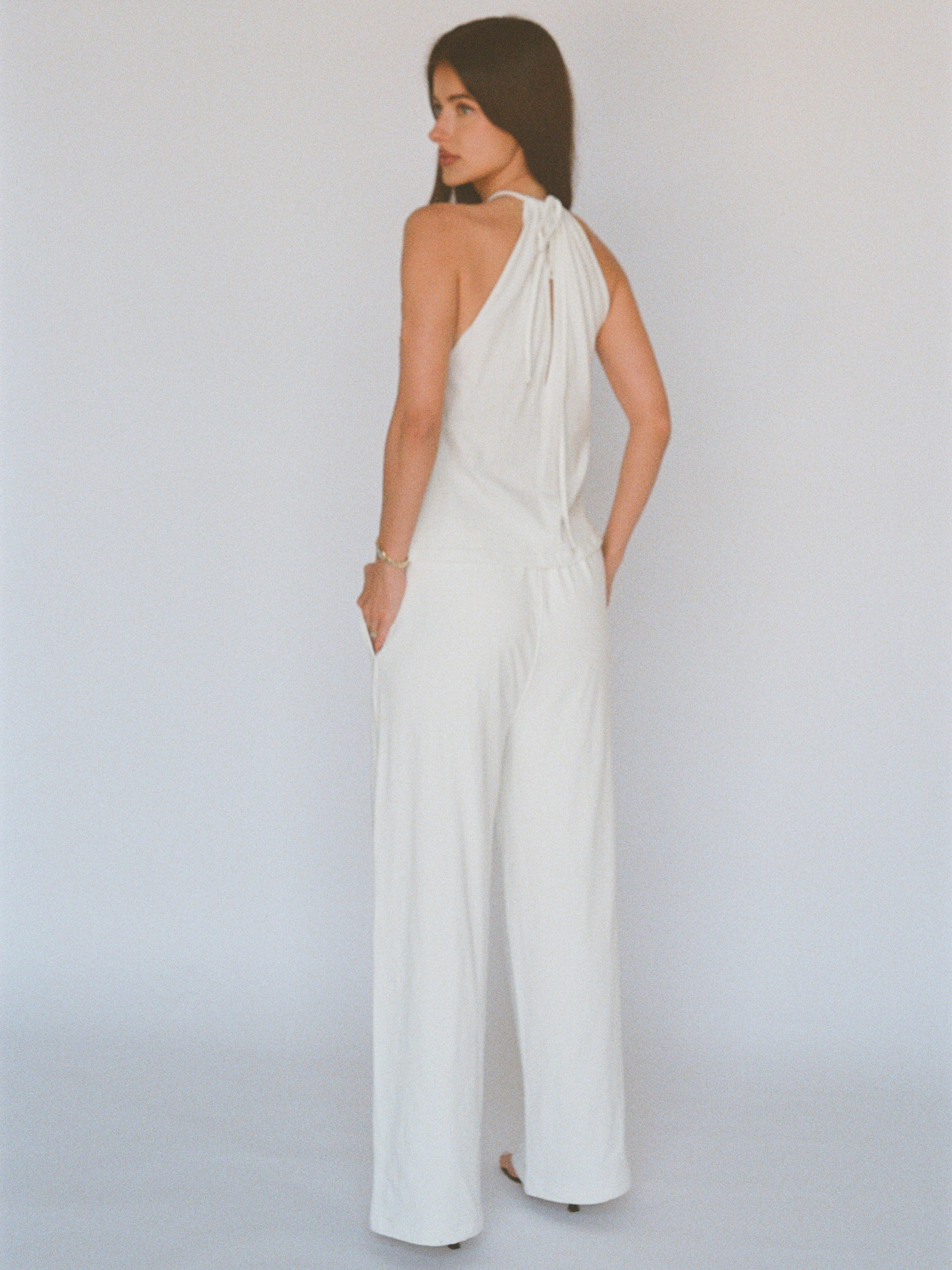 organic cotton linen wide pant - white