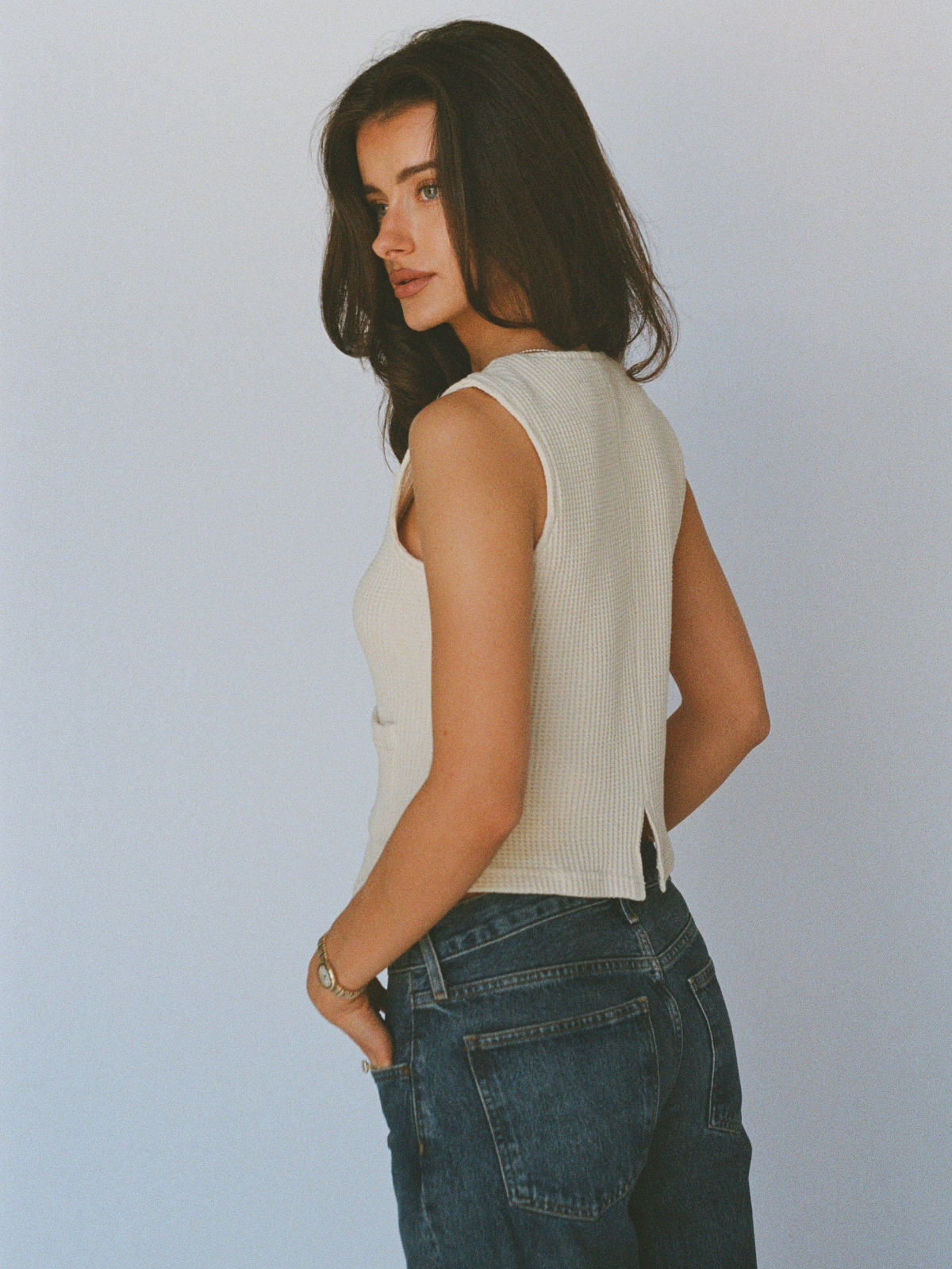 100% organic cotton waffle vest - butter yellow