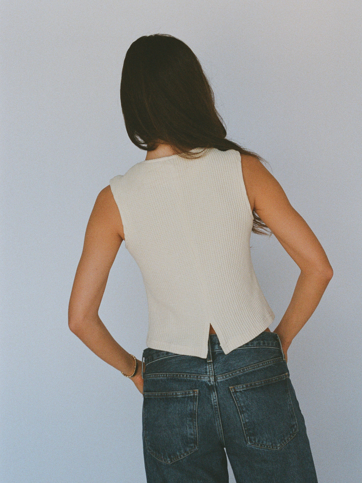 100% organic cotton waffle vest - butter yellow