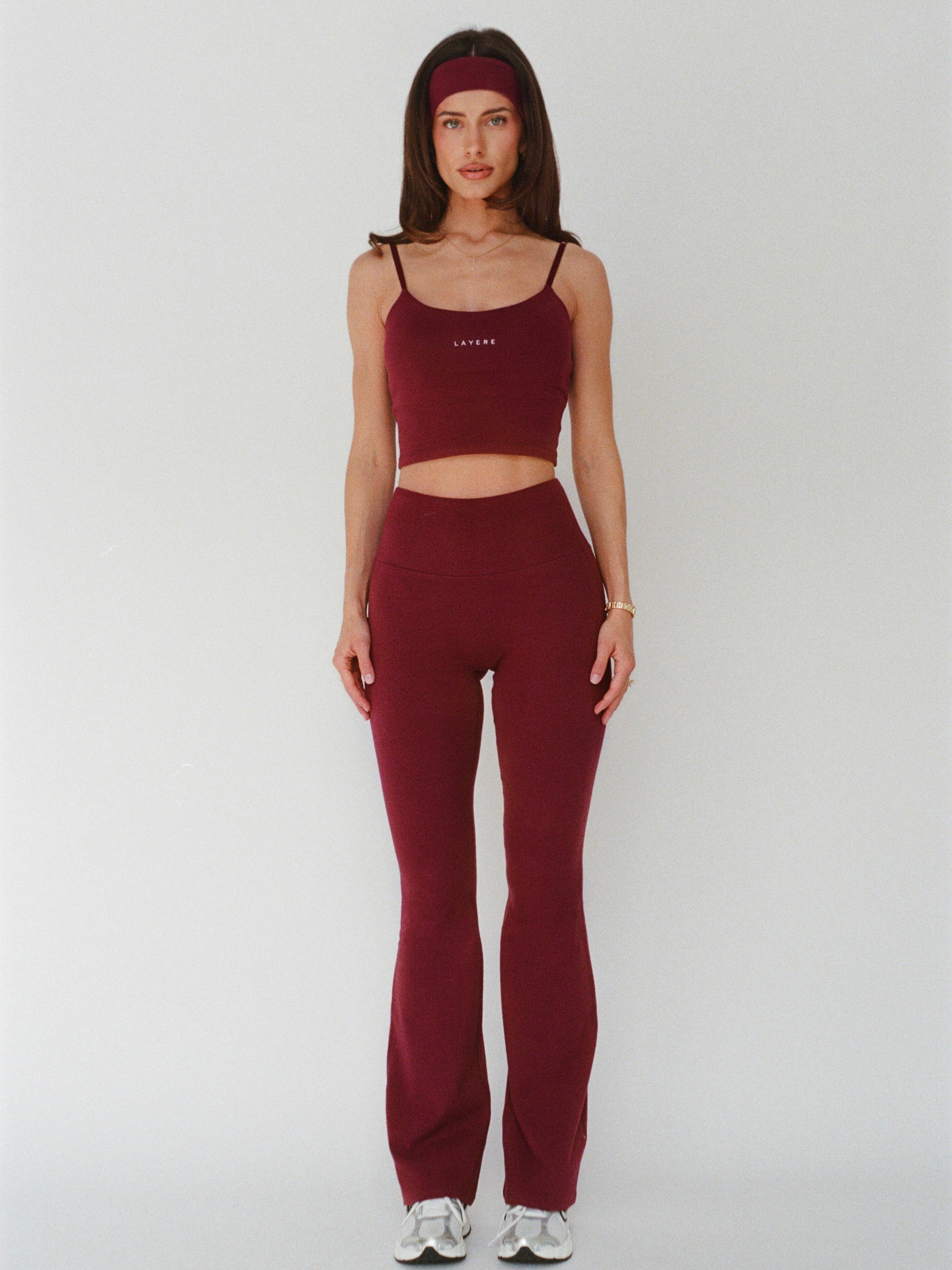 organic cotton flare leggings - cherry red