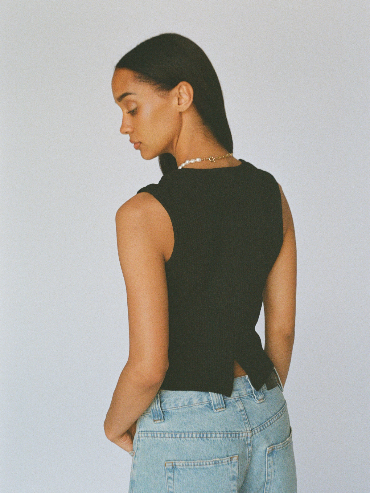 100% organic cotton waffle vest - black