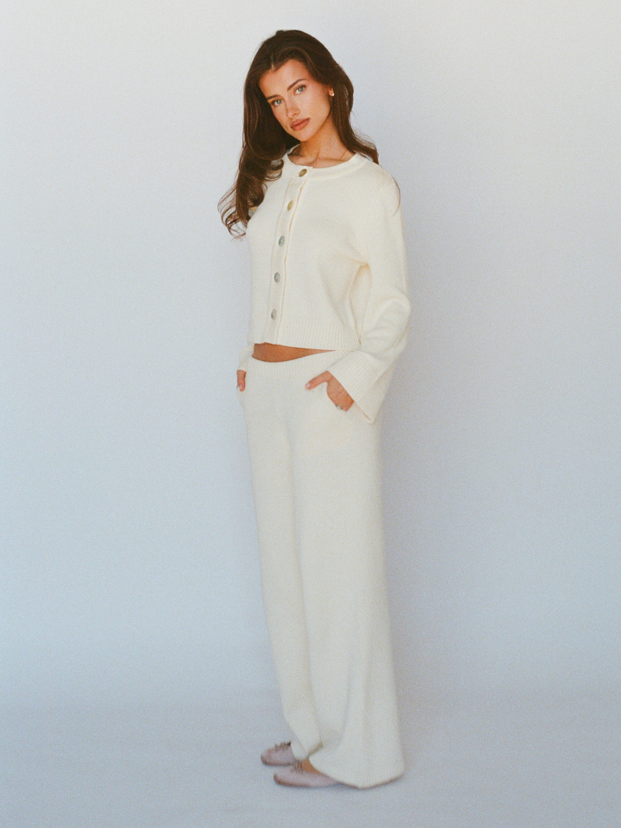 organic cotton cashmere wide pant - butter yellow