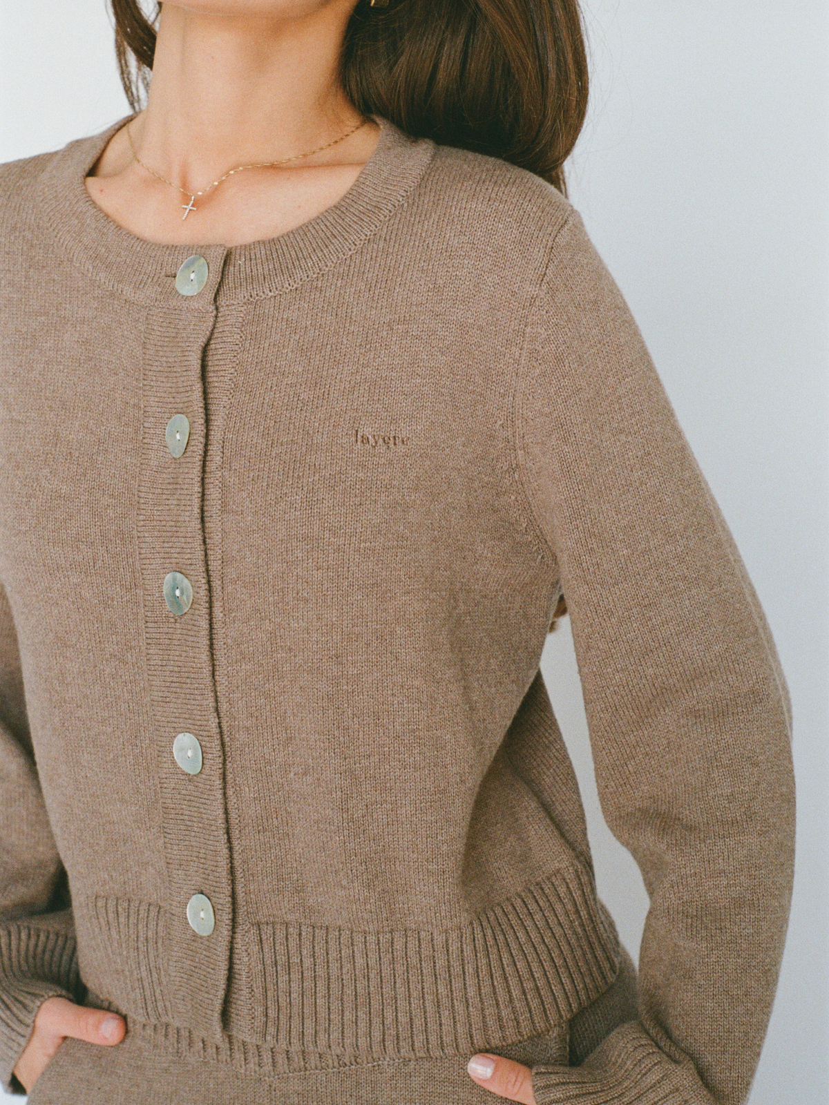 organic cotton cashmere cardigan - latte brown