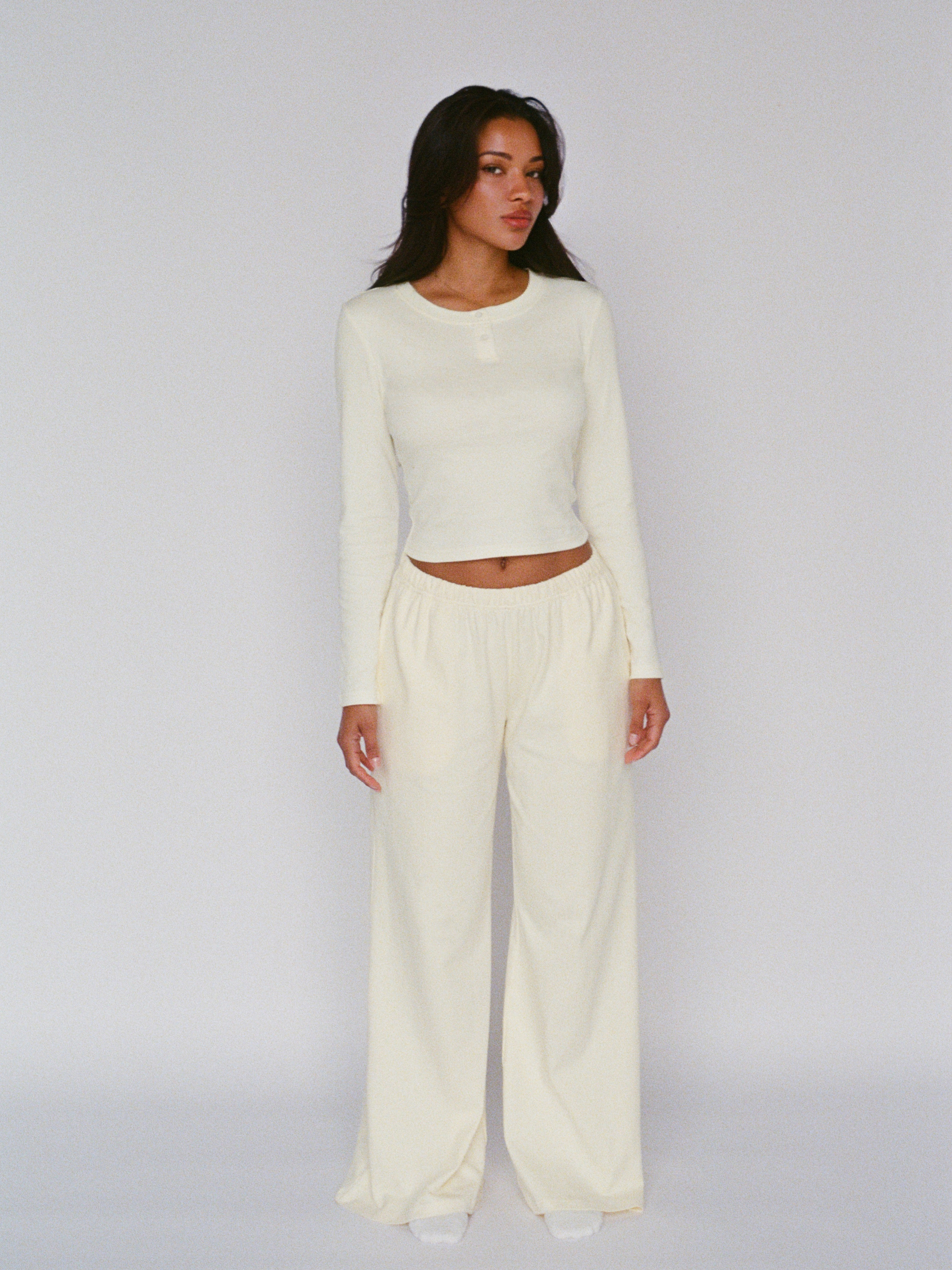 100% organic cotton wide leg pants - butter yellow