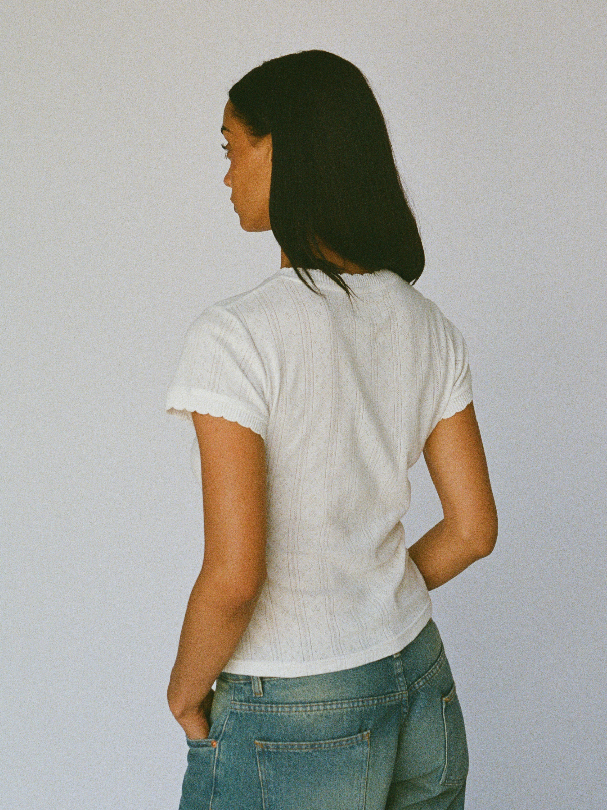 100% organic cotton pointelle tee - white