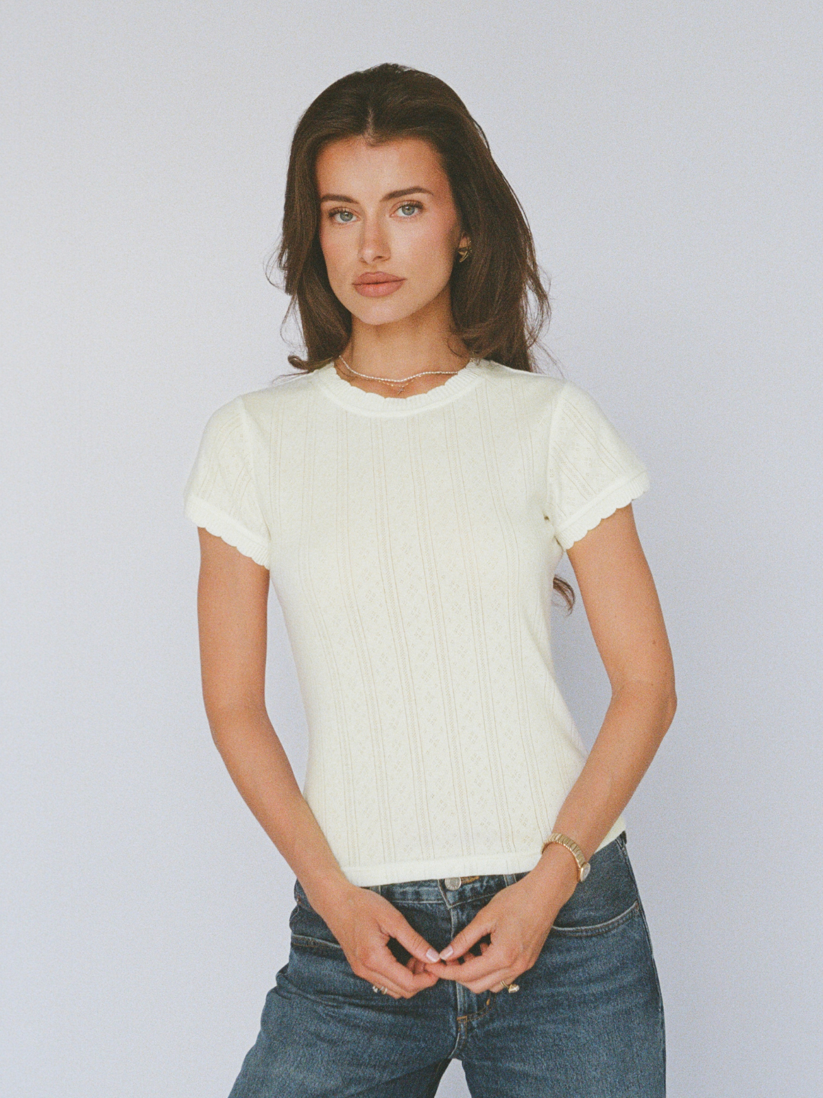 100% organic cotton pointelle tee - lemon meringue