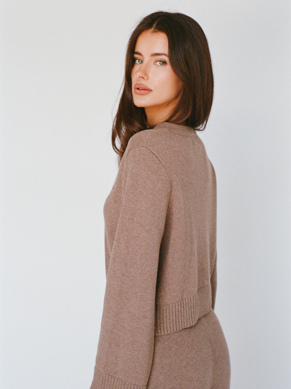 organic cotton cashmere cardigan - latte brown