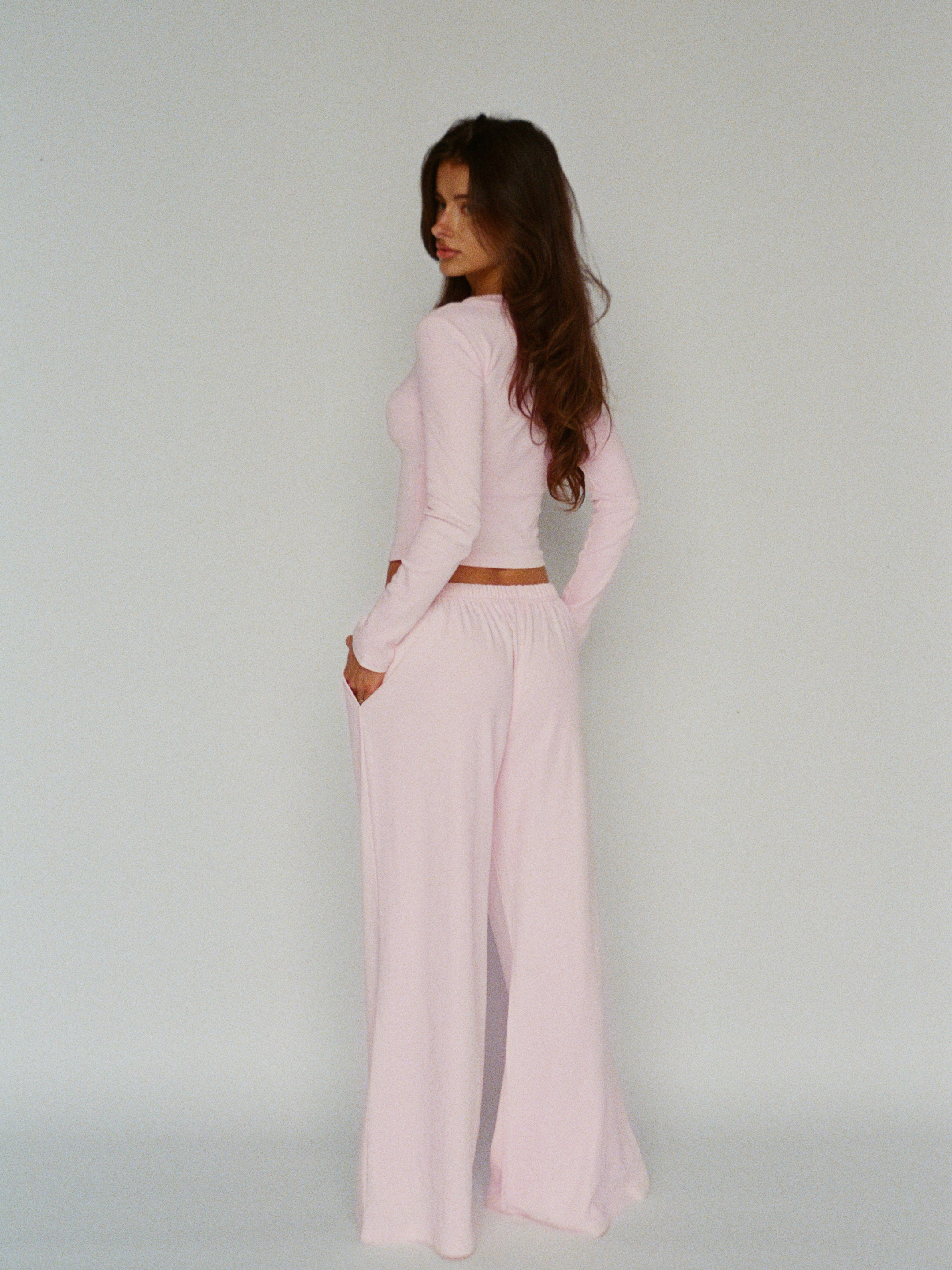 100% organic cotton wide leg pants - ballerina pink