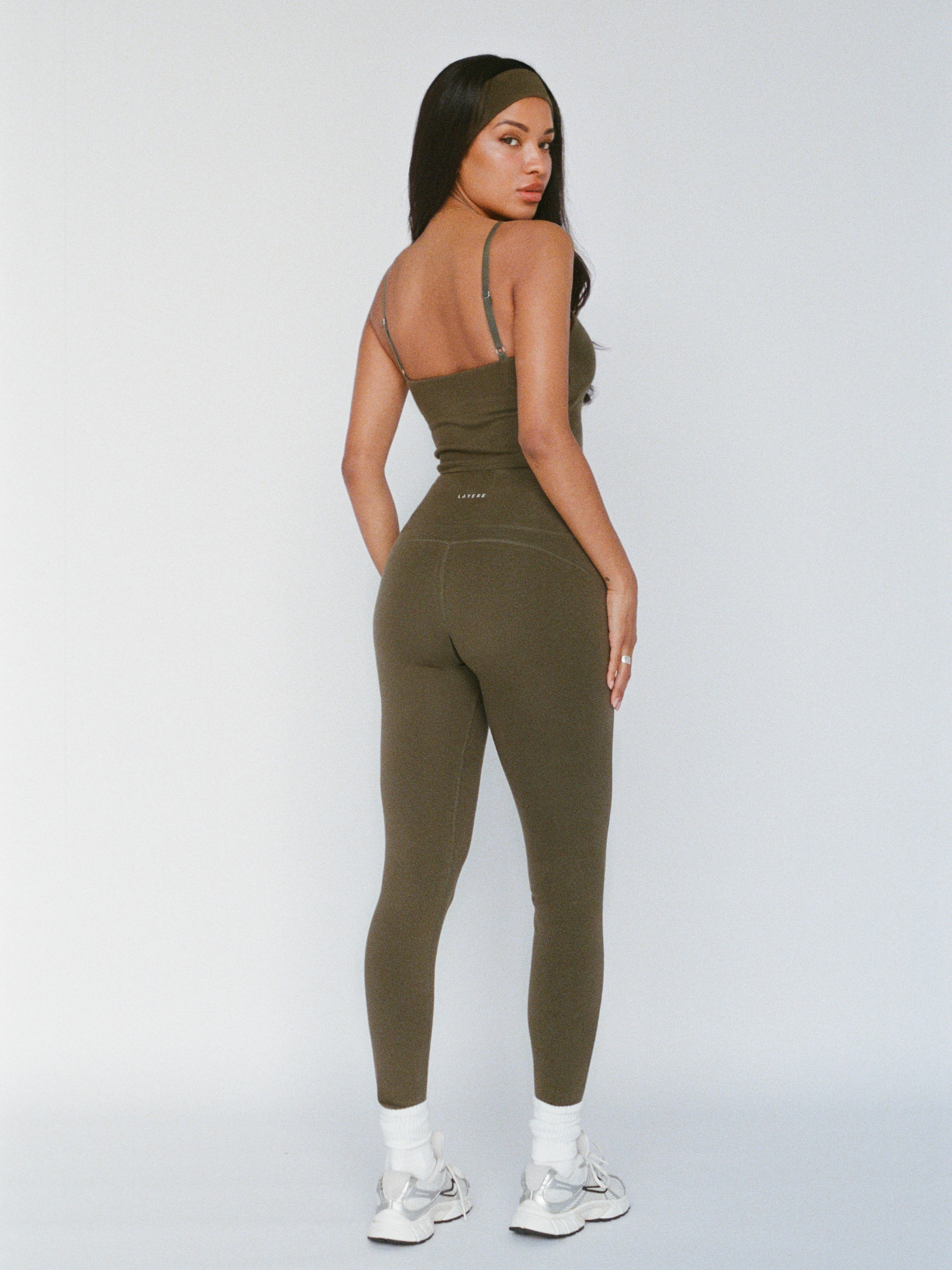 organic cotton leggings - olive green
