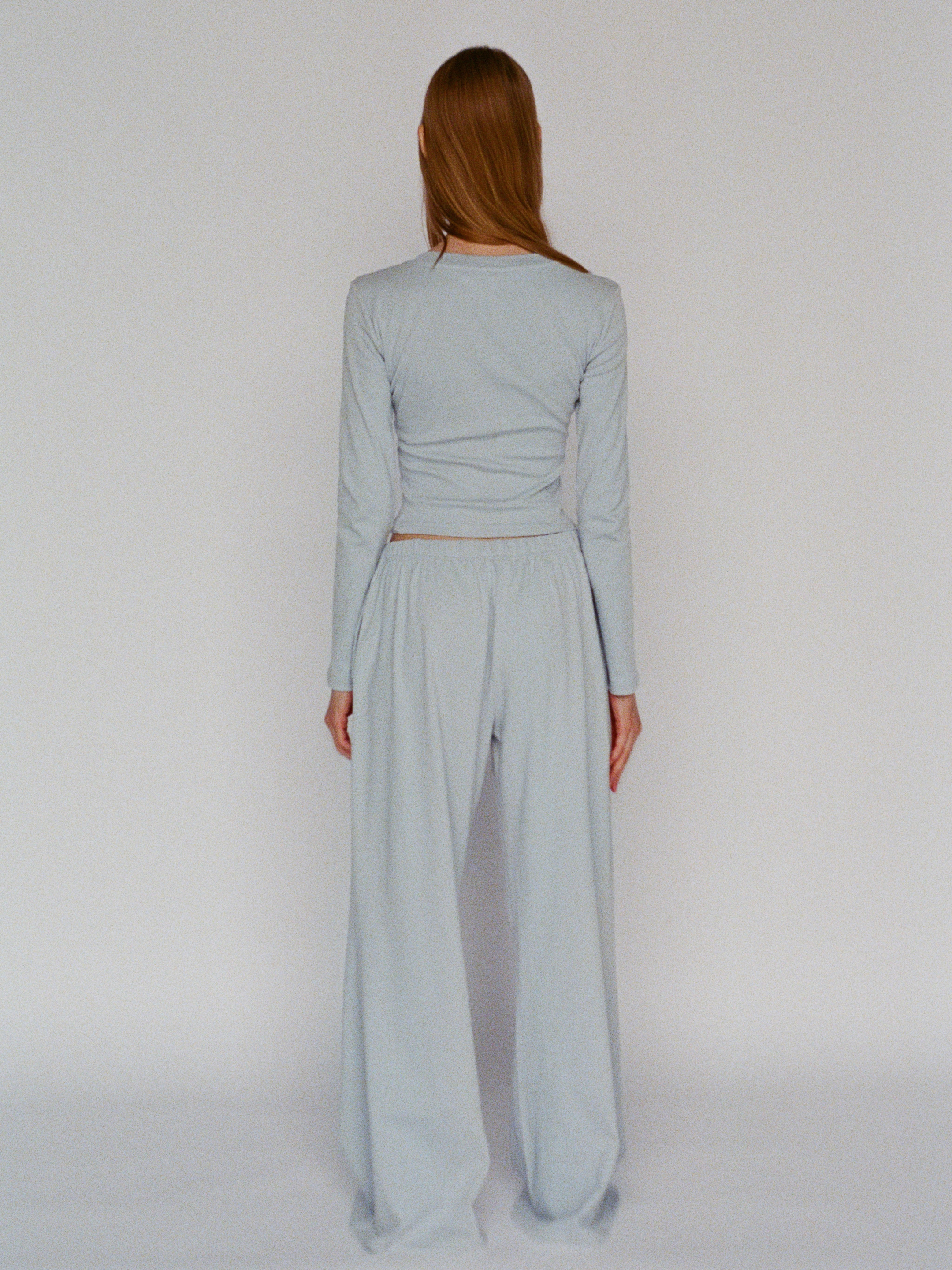 100% organic cotton wide leg pants - powder blue