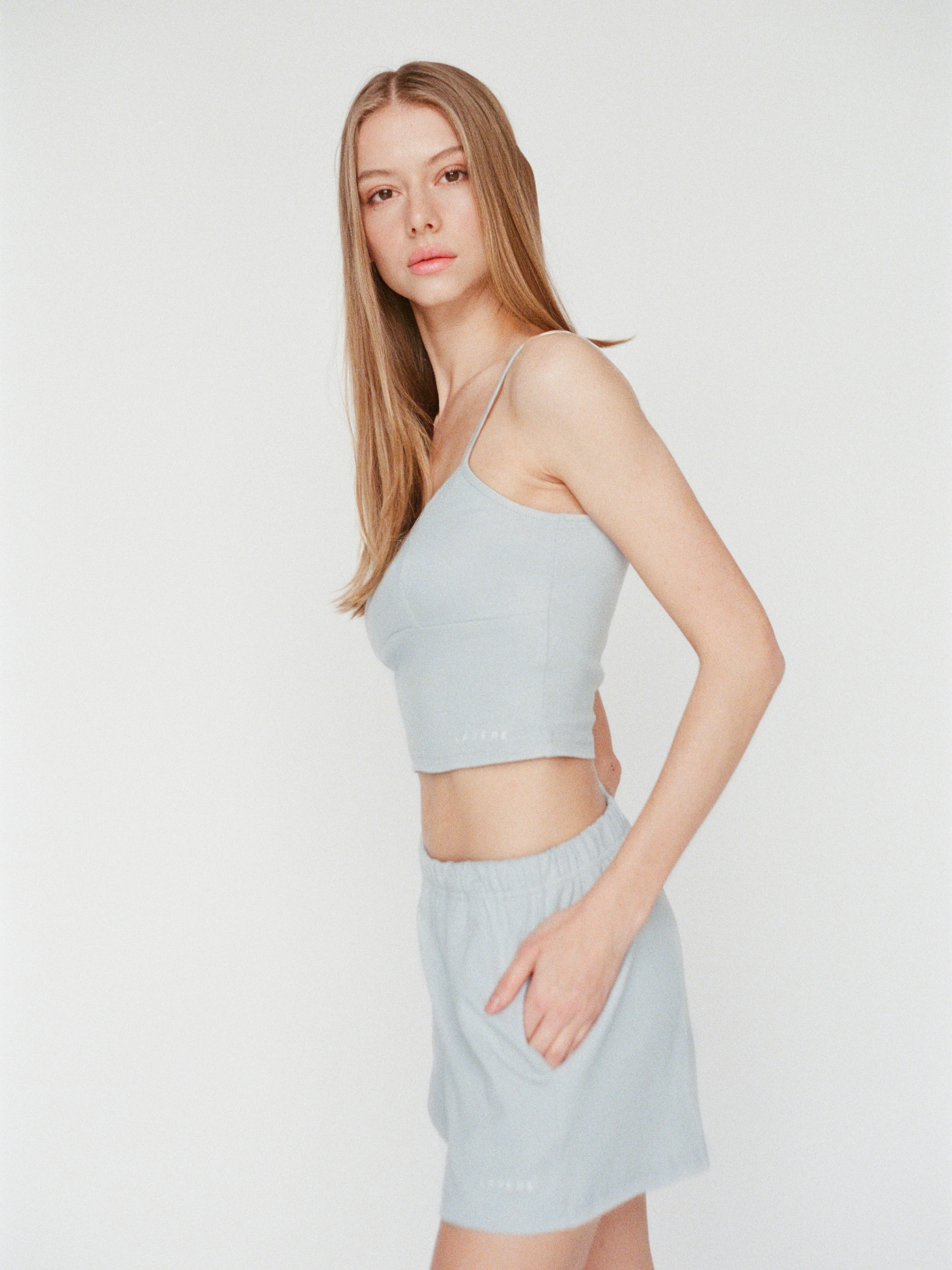 100% organic cotton strap top - powder blue