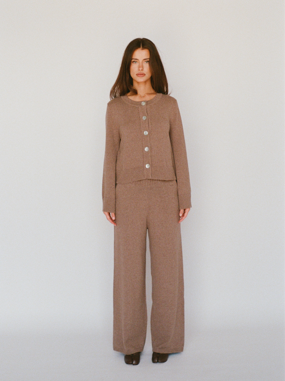 organic cotton cashmere wide pant - latte brown