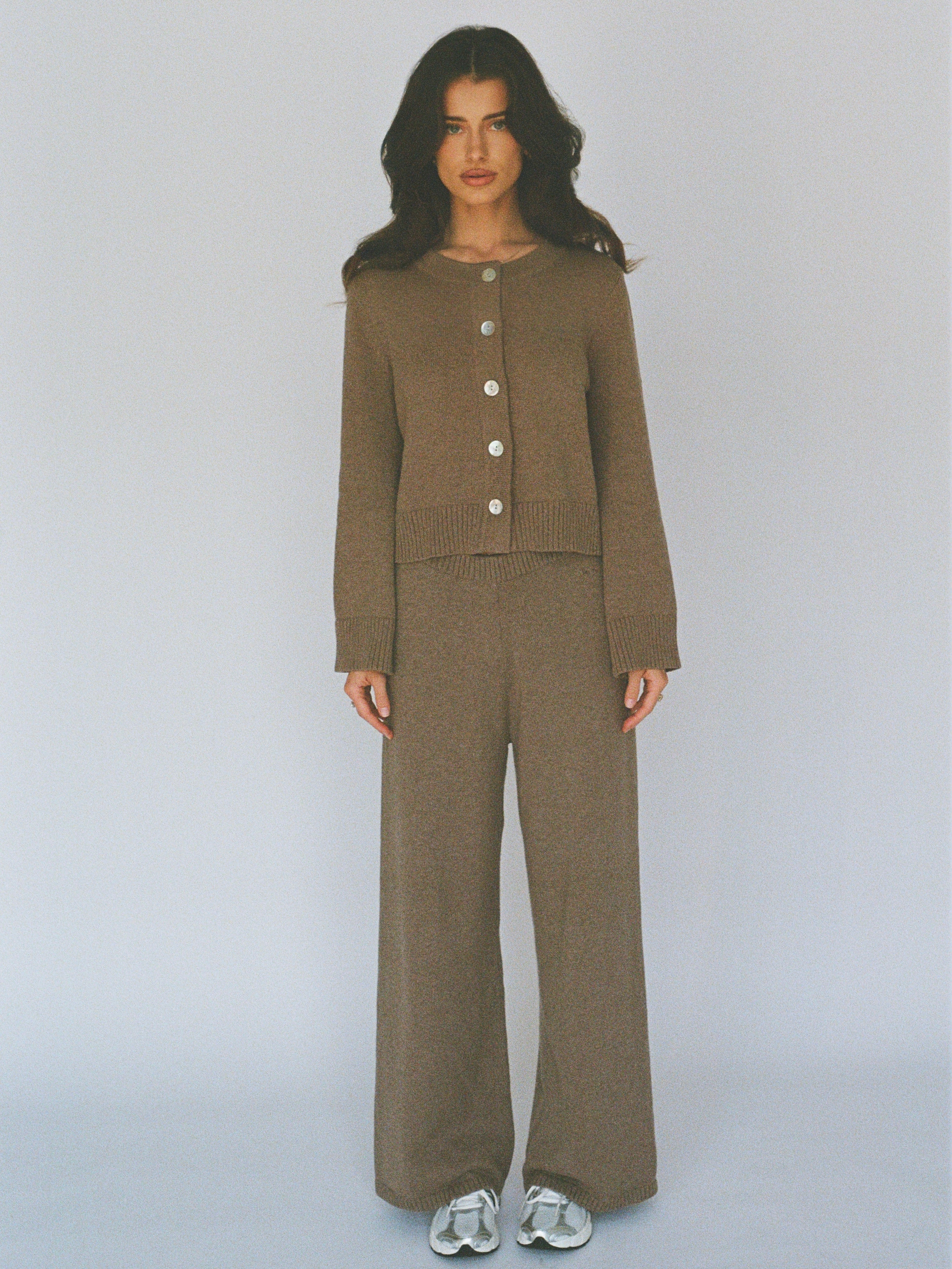 organic cotton cashmere wide pant - latte brown