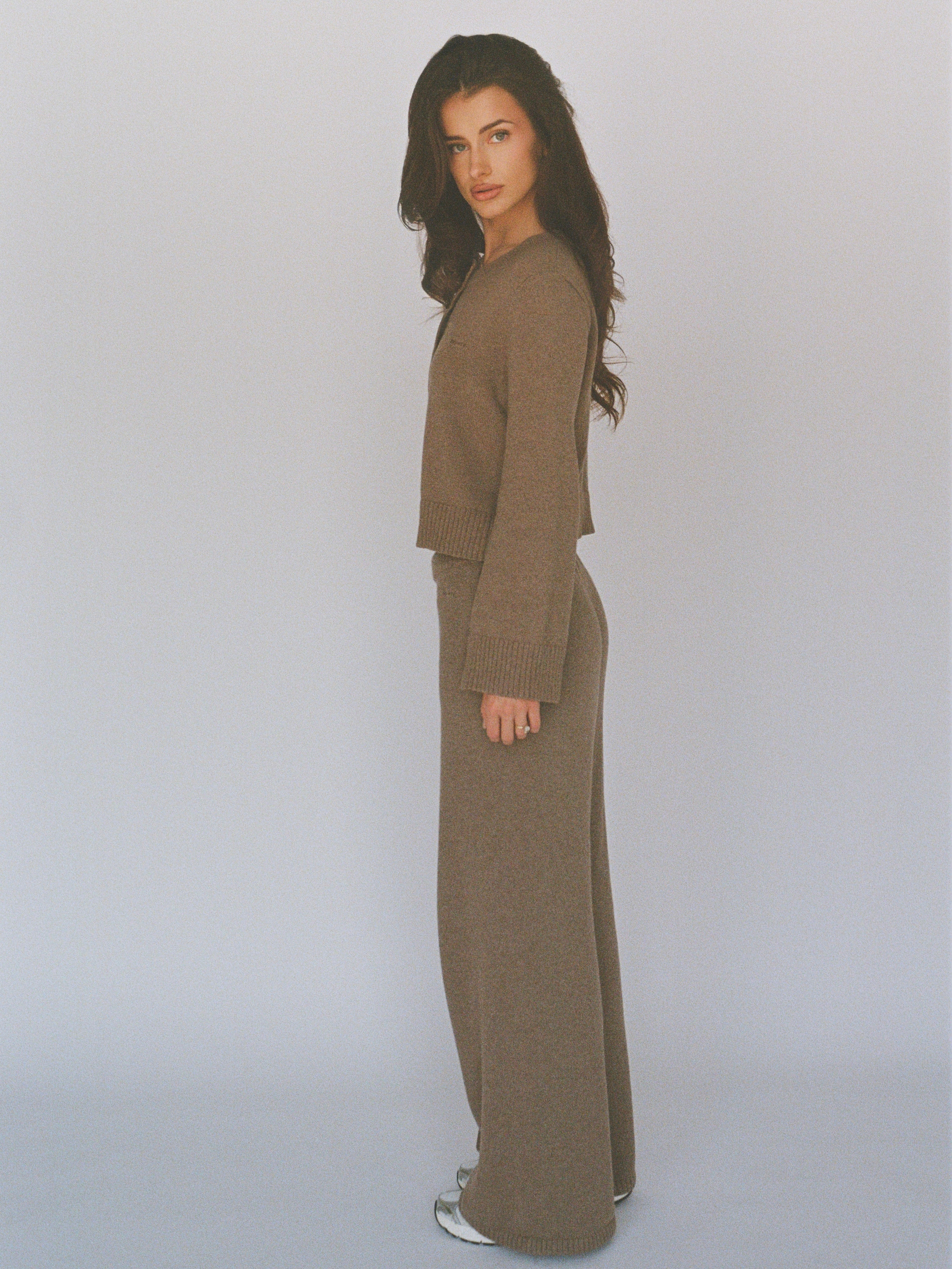 organic cotton cashmere wide pant - latte brown