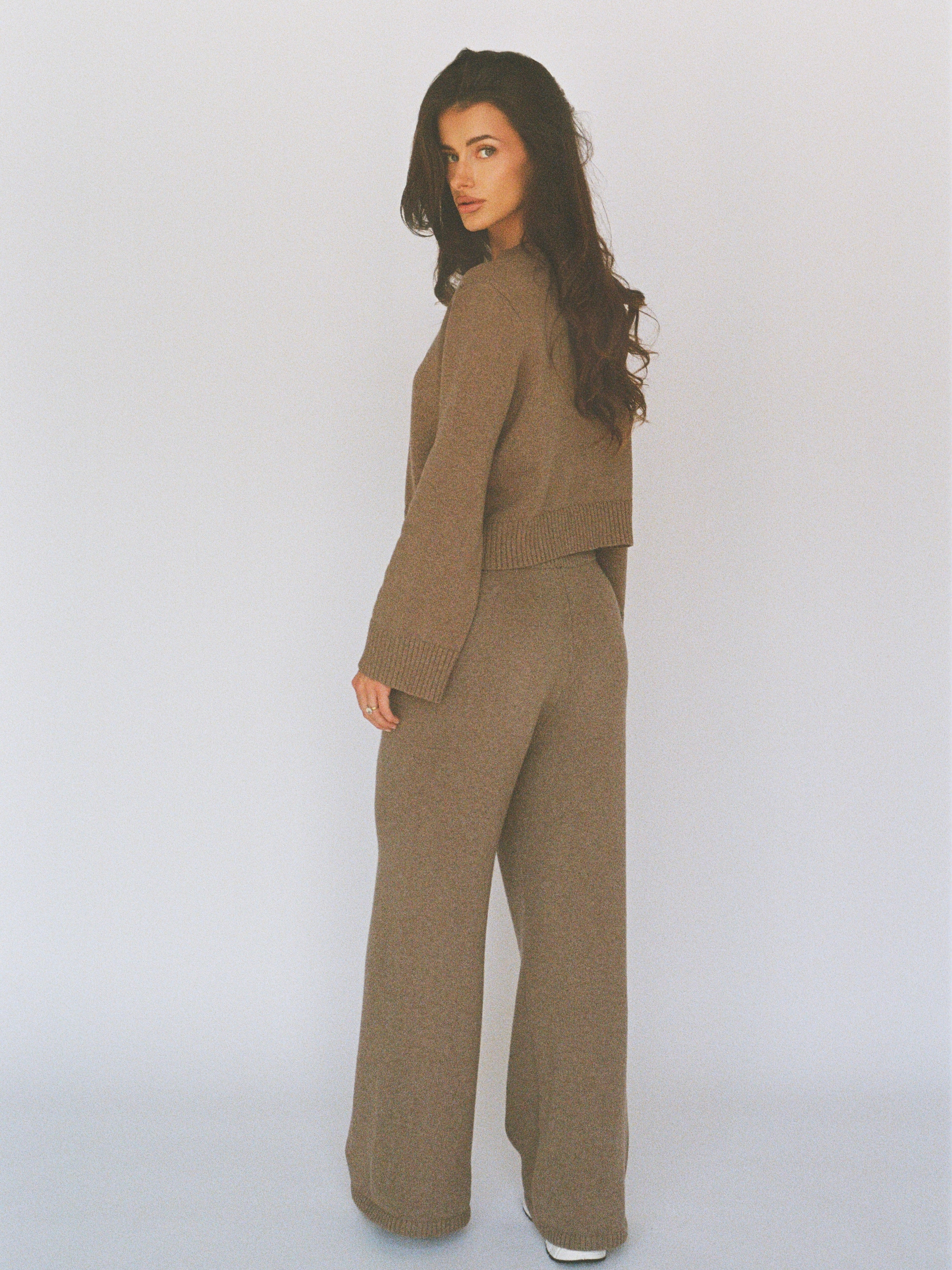 organic cotton cashmere wide pant - latte brown