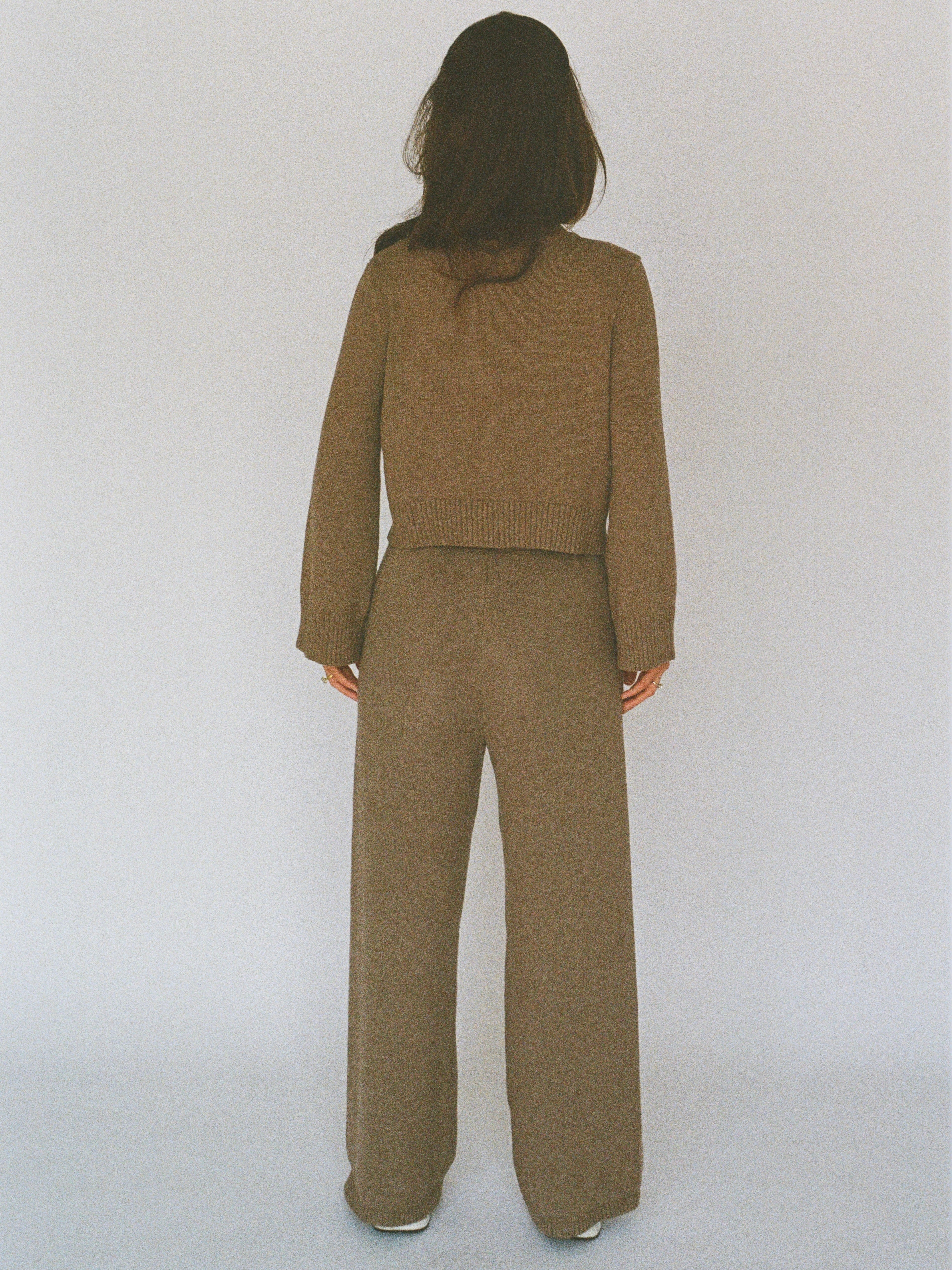 organic cotton cashmere wide pant - latte brown