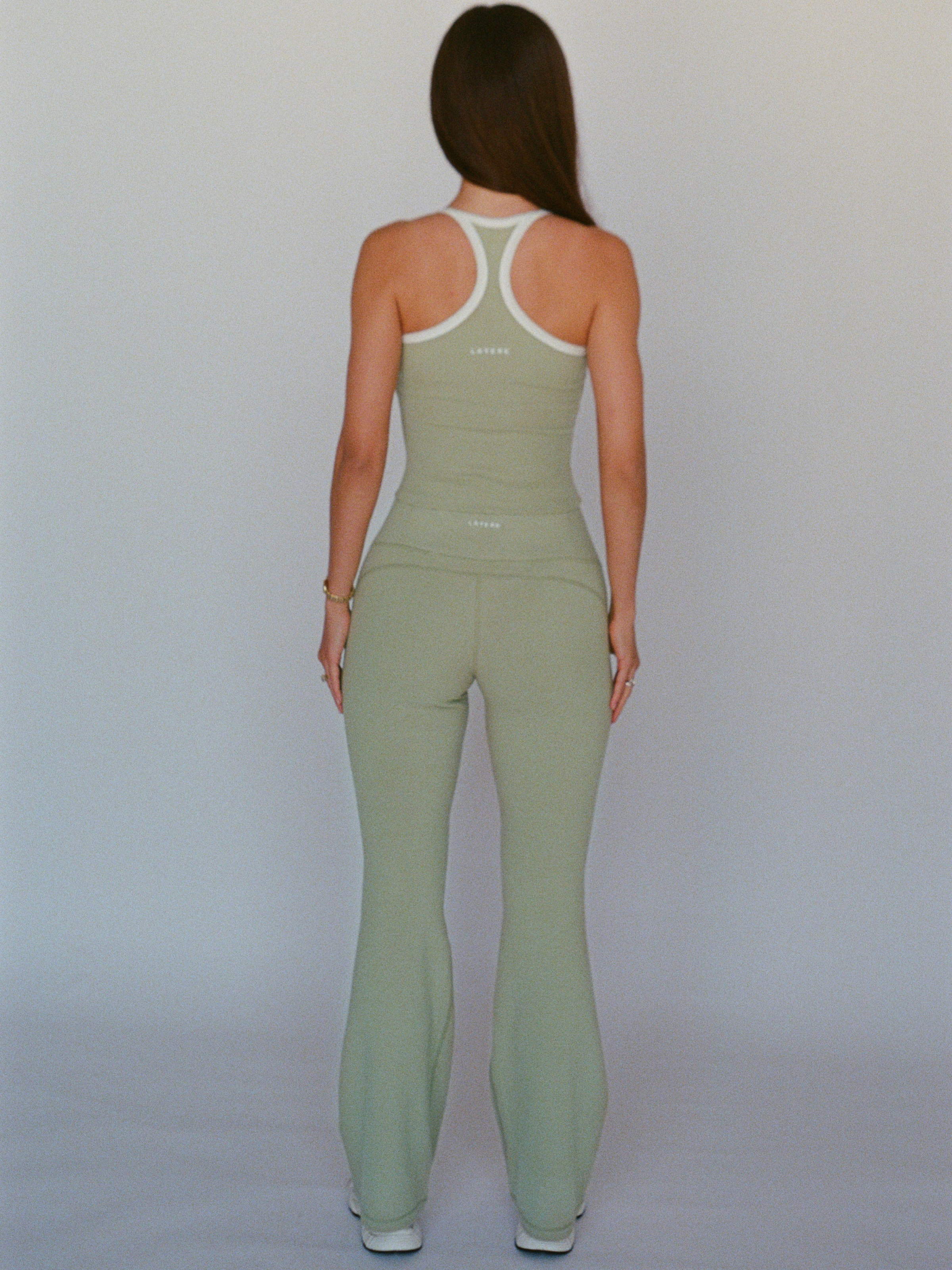 organic cotton flare leggings - matcha latte
