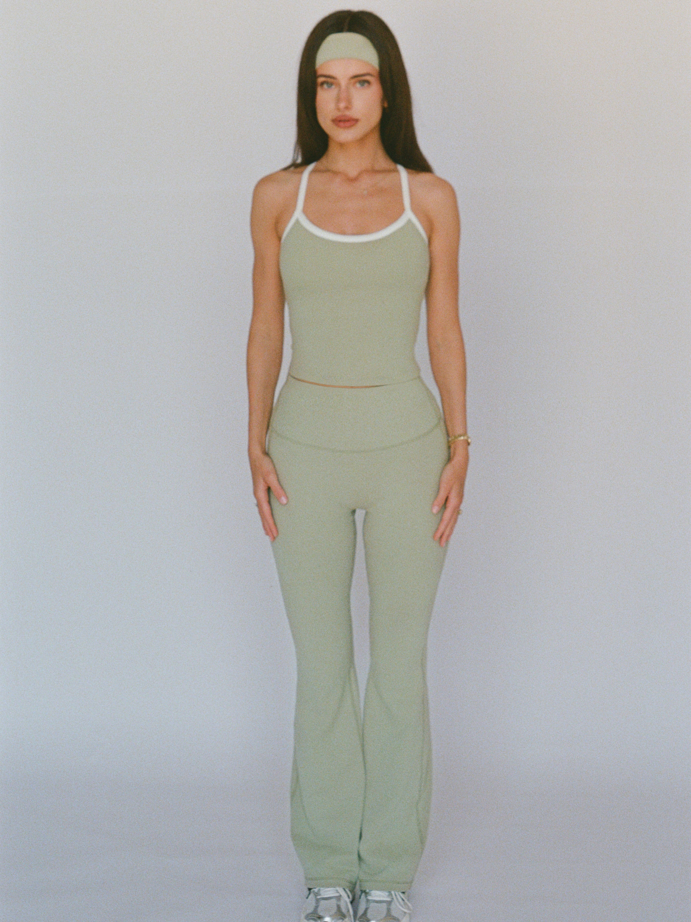 organic cotton flare leggings - matcha latte