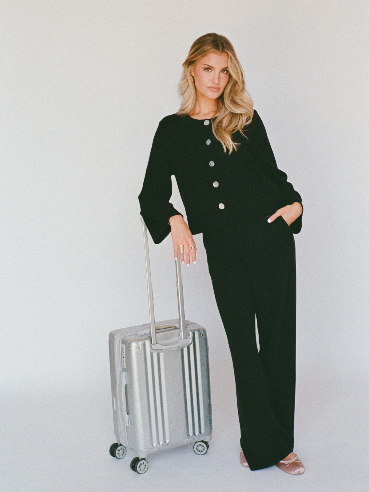 organic cotton cashmere wide pant - black