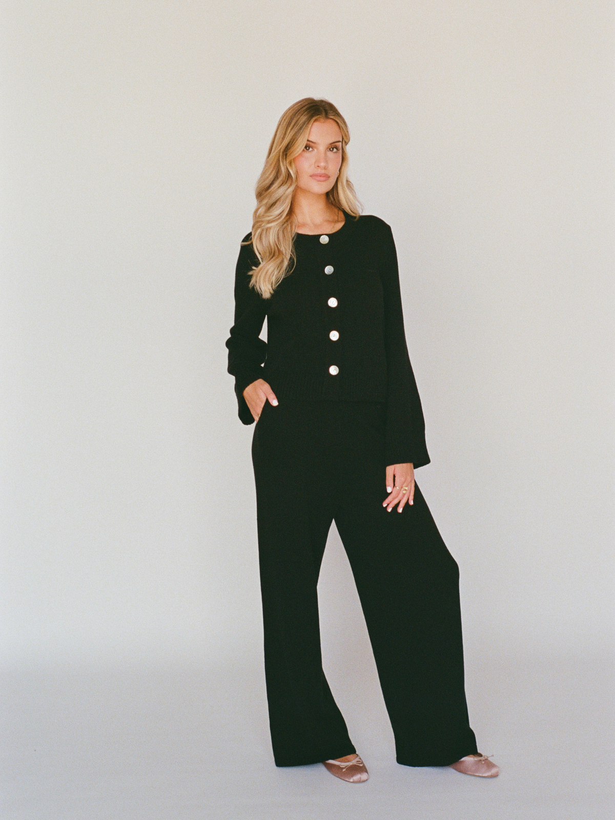 organic cotton cashmere wide pant - black