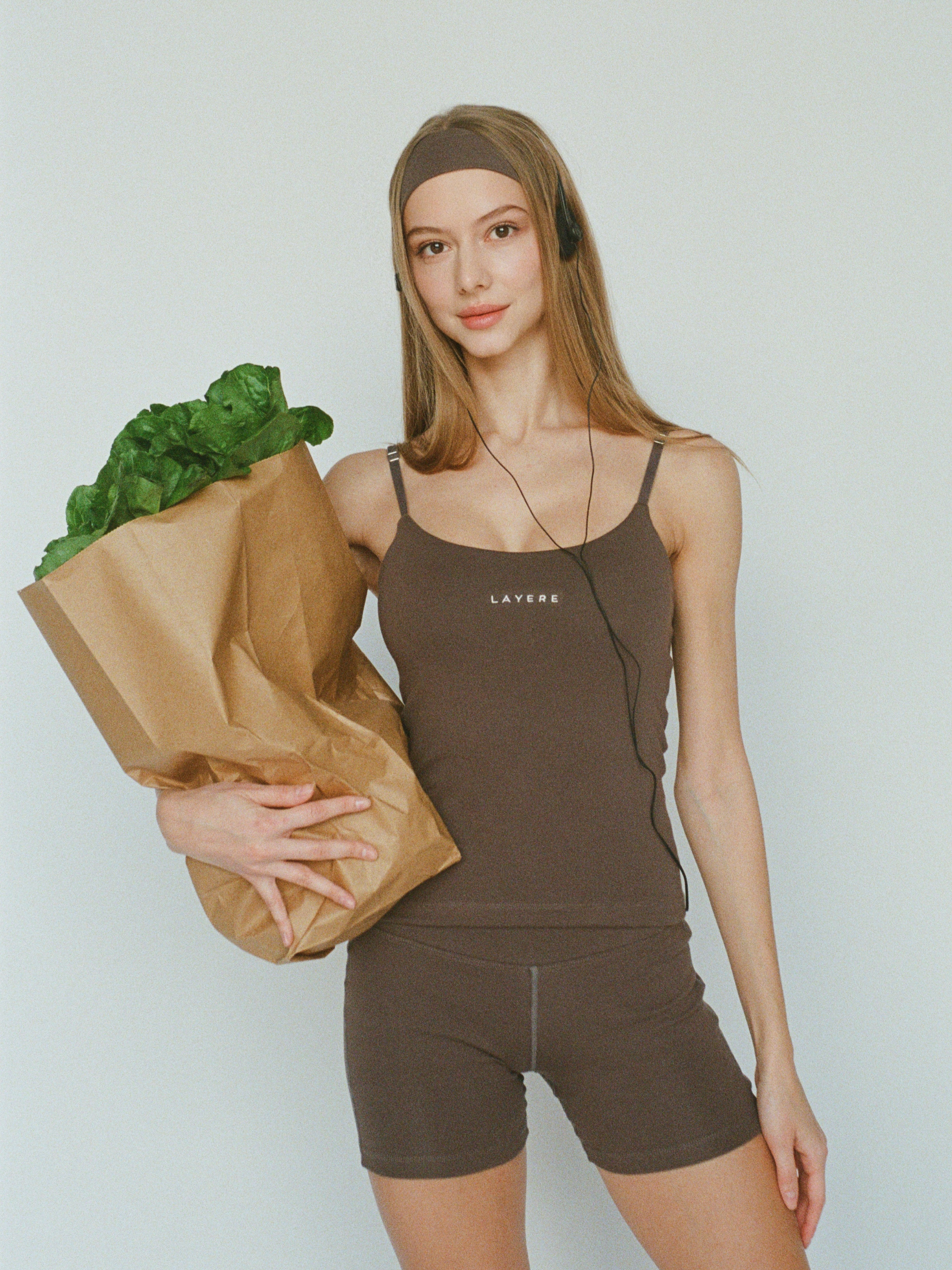 organic cotton cami top with built-in bra - espresso brown
