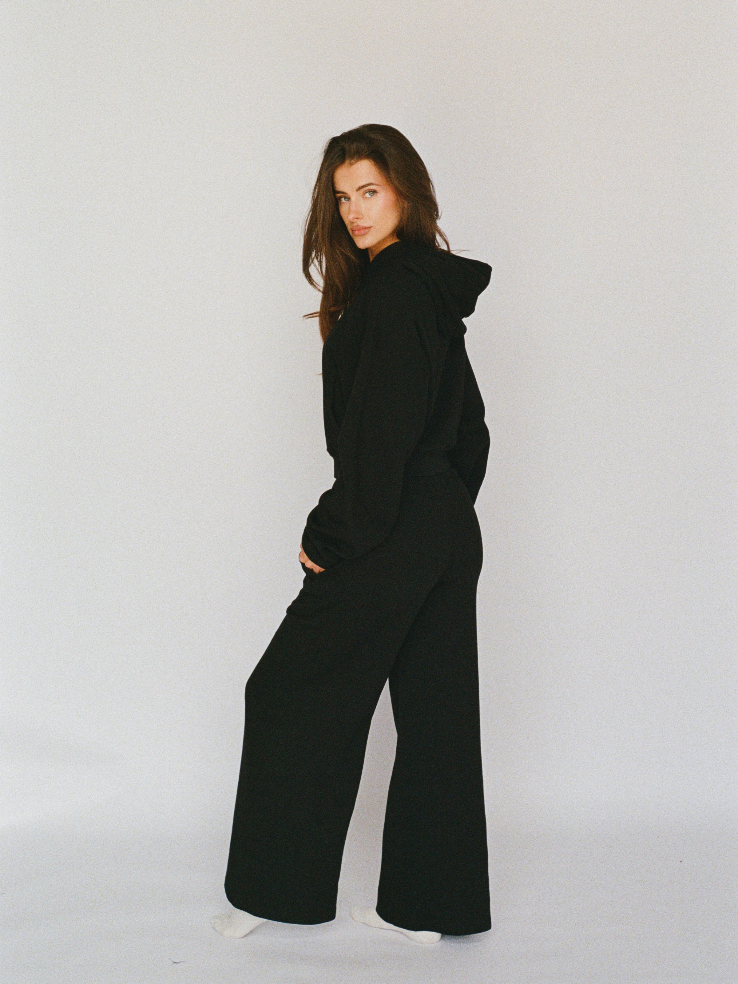 100% organic cotton micro waffle pant - black