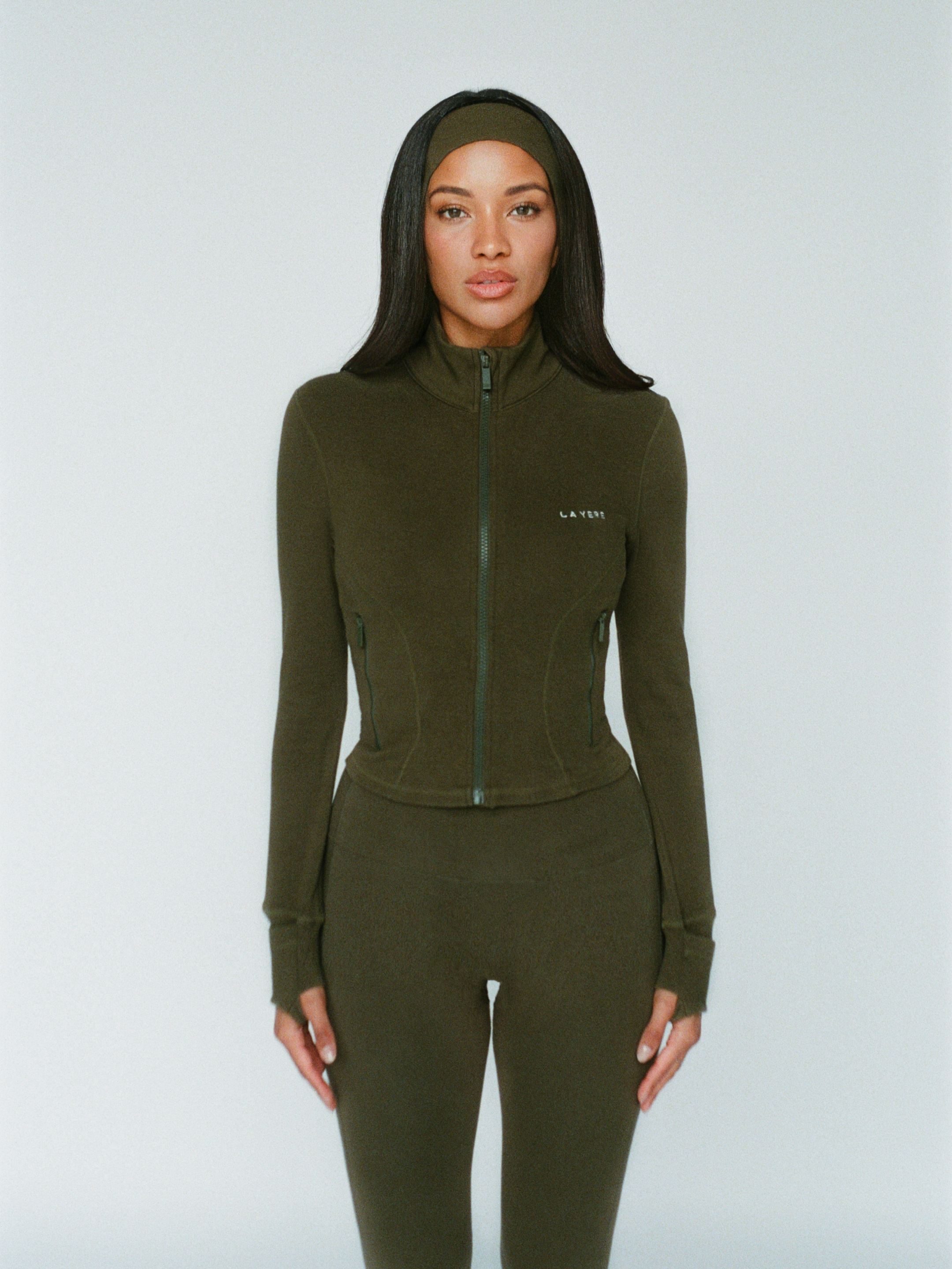 organic cotton zip jacket - olive green