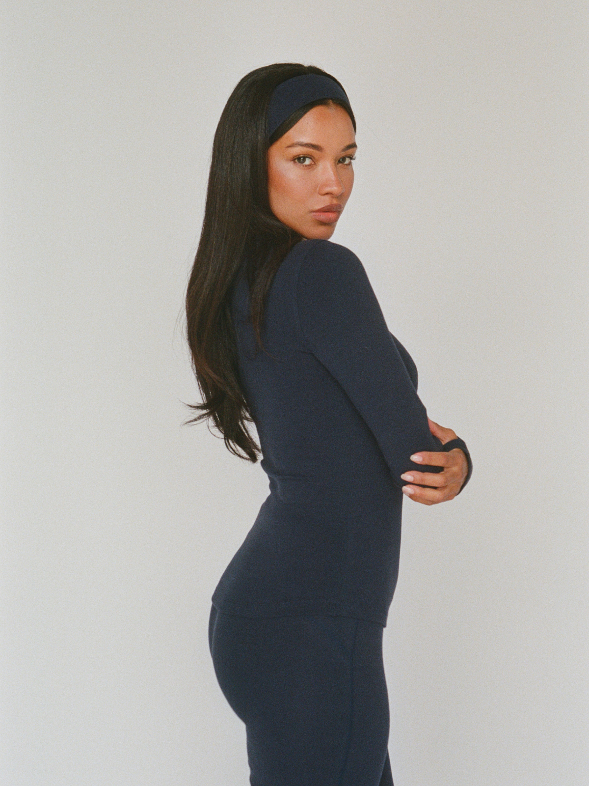 organic cotton long sleeve top – navy blue