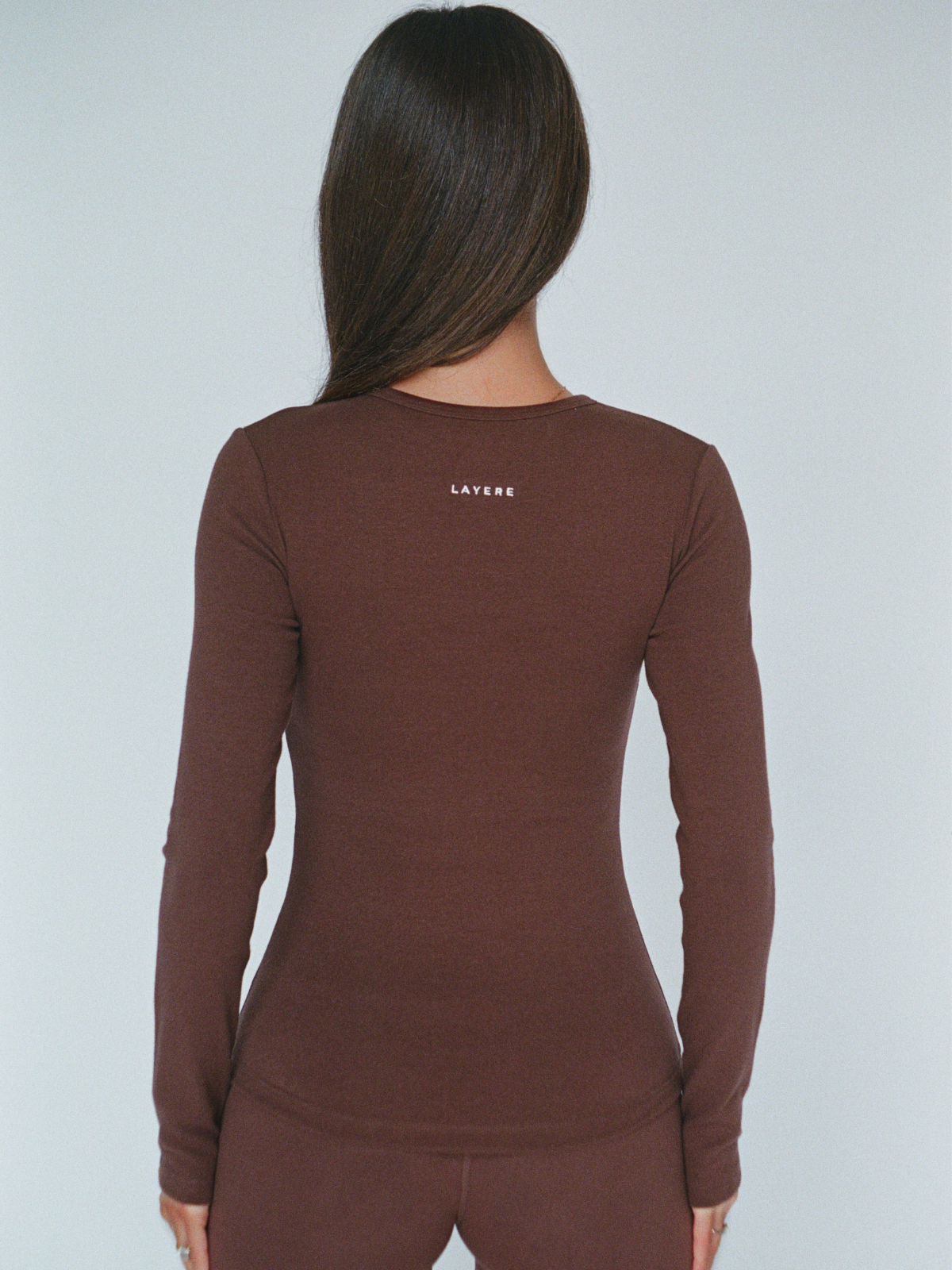 organic cotton long sleeve top – chocolate brown