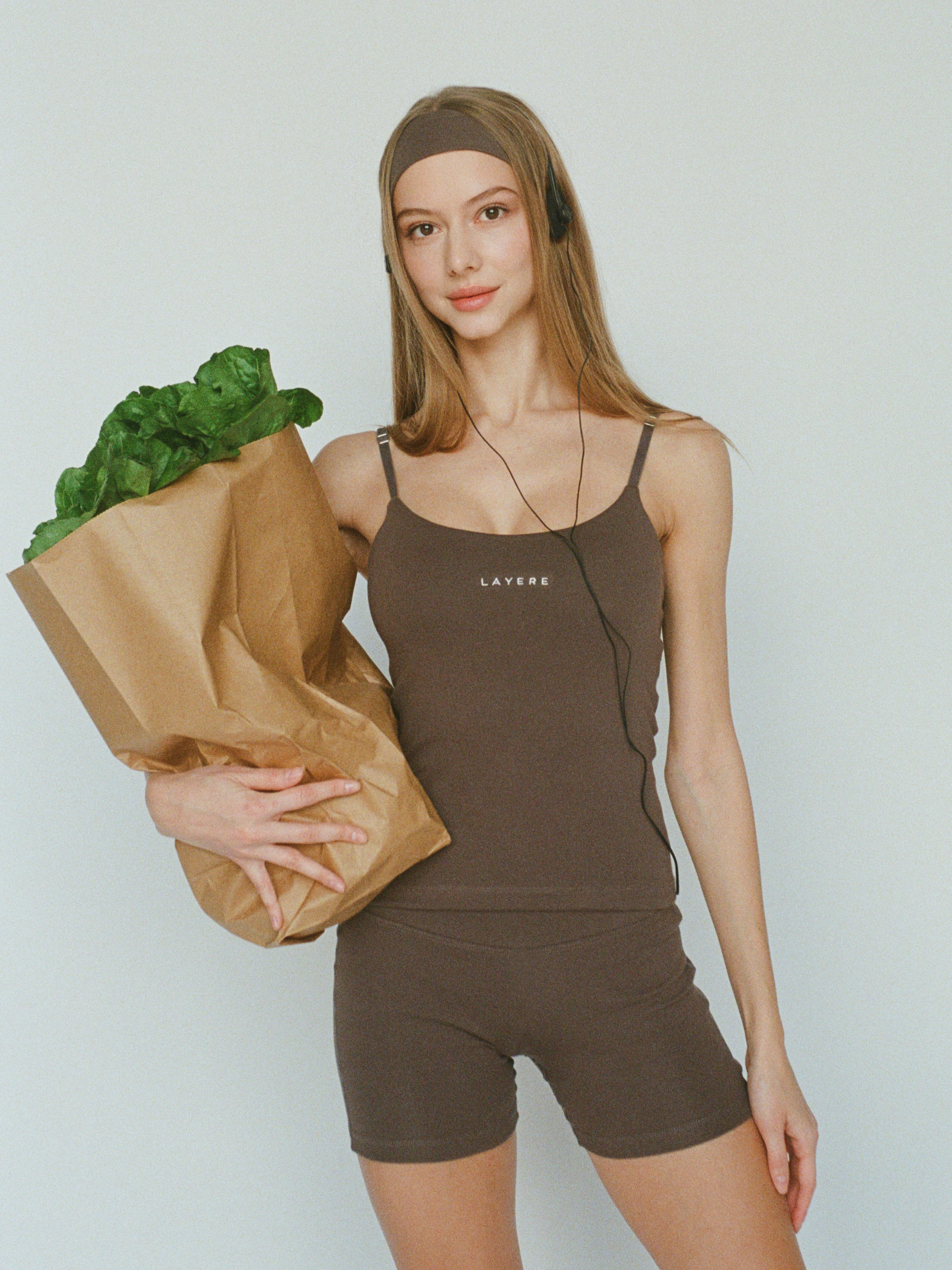 organic cotton cami top with built-in bra - espresso brown