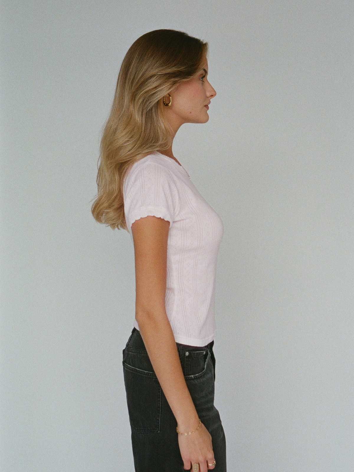 100% organic cotton pointelle tee - ballerina pink