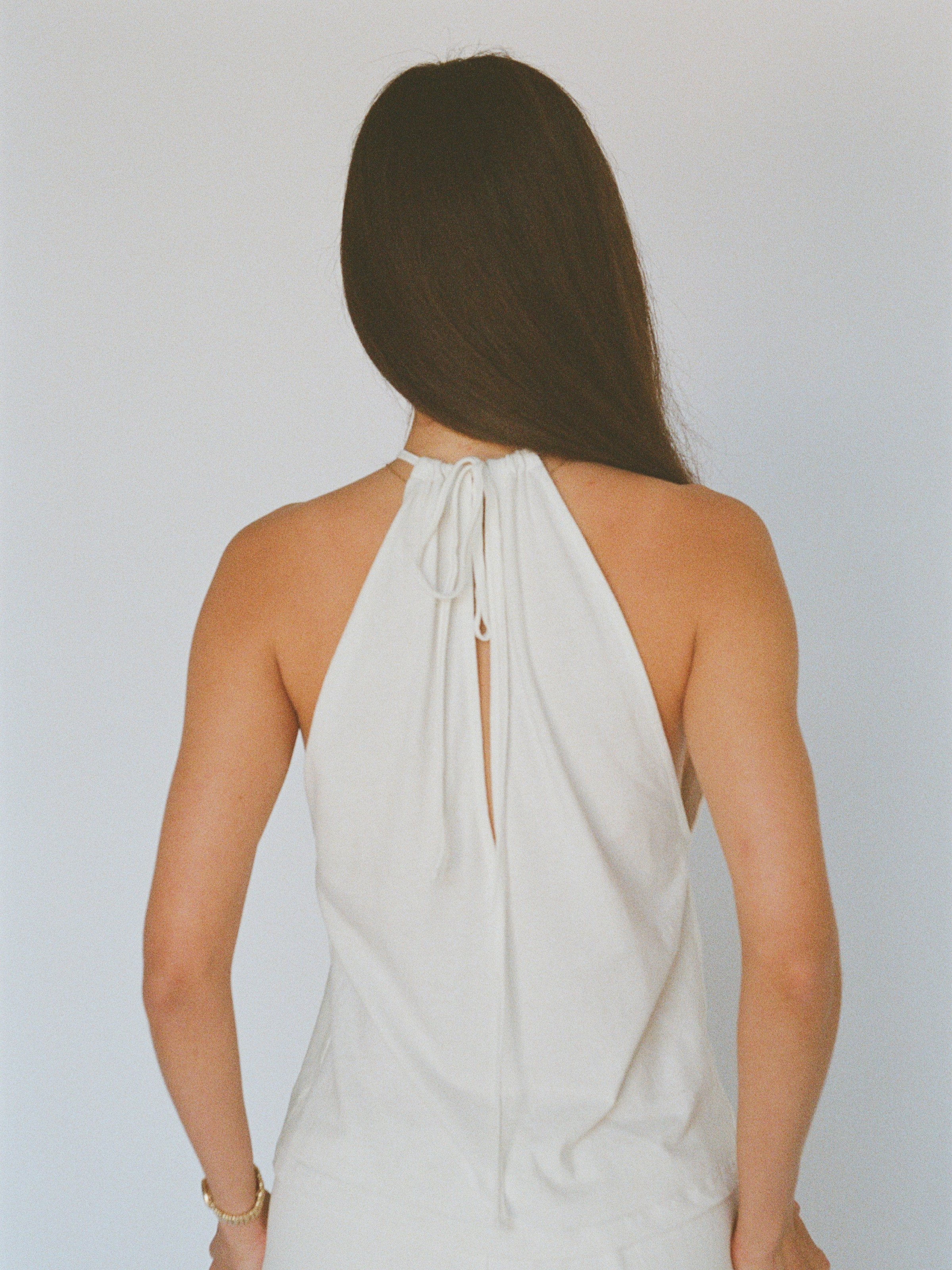 organic cotton linen tulip top – white