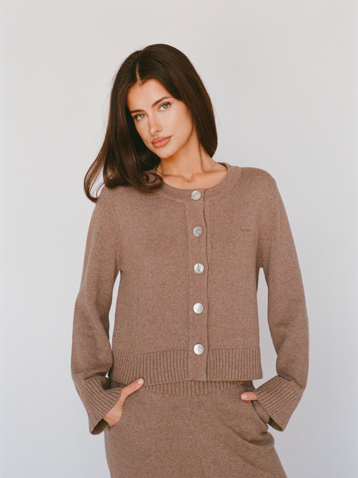 organic cotton cashmere cardigan - latte brown