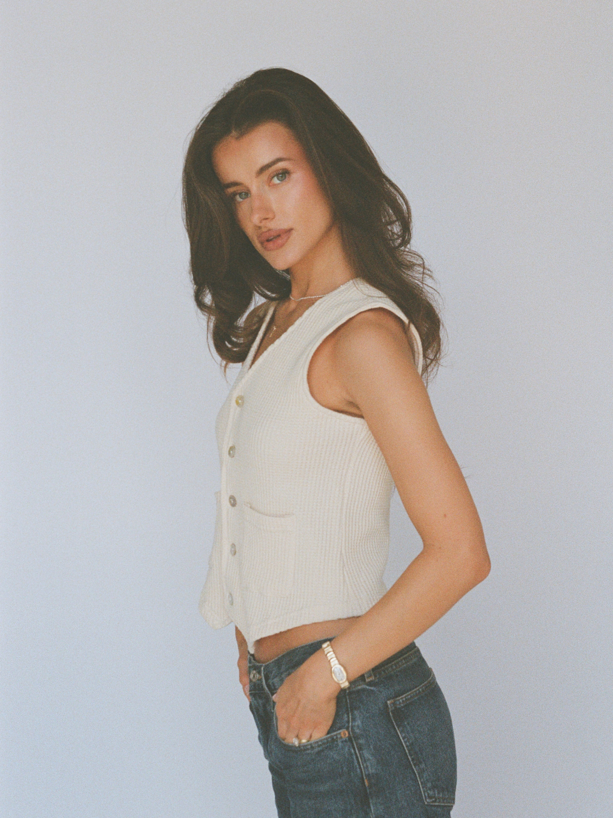 100% organic cotton waffle vest - butter yellow